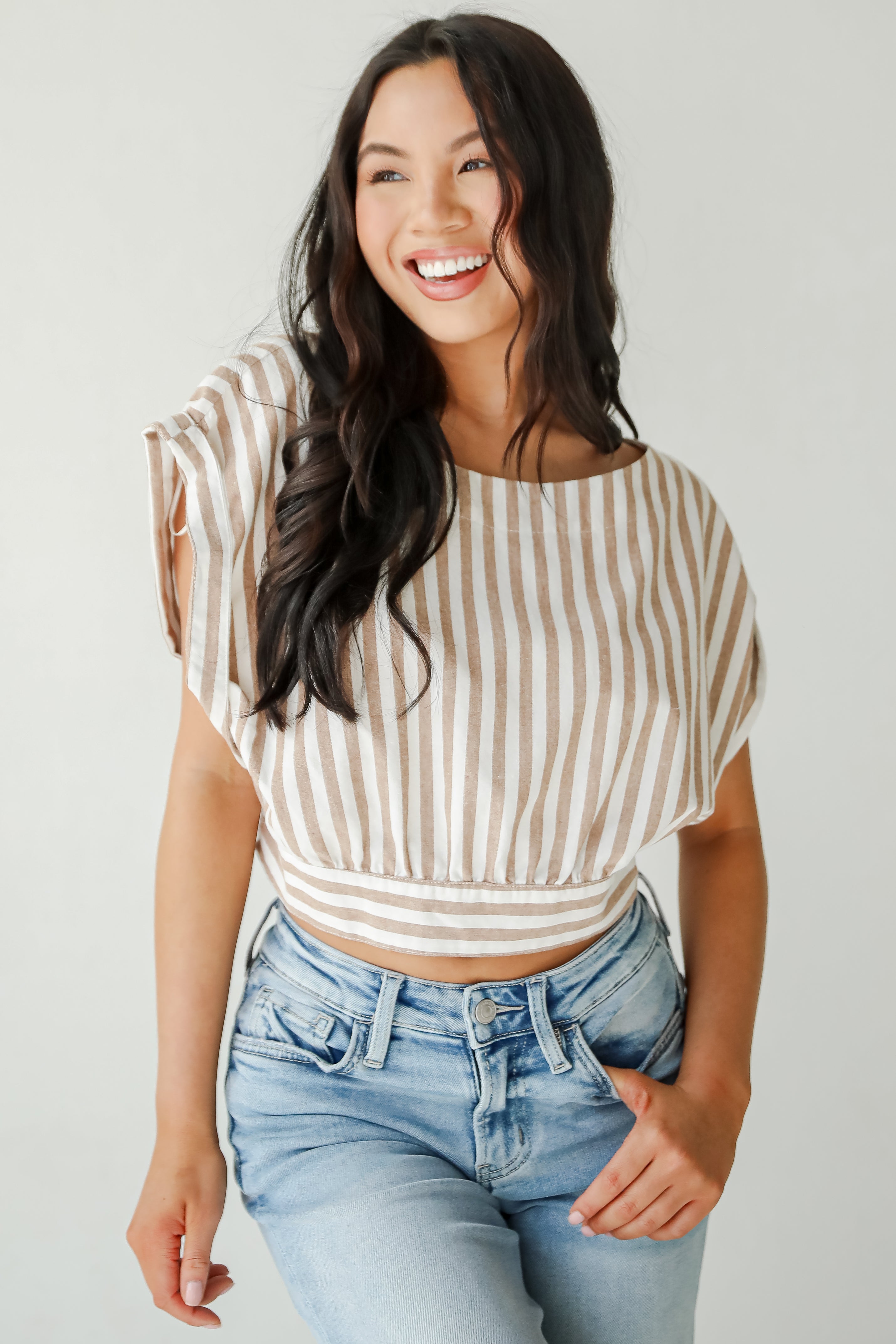 Trendy Match Taupe Striped Crop Top