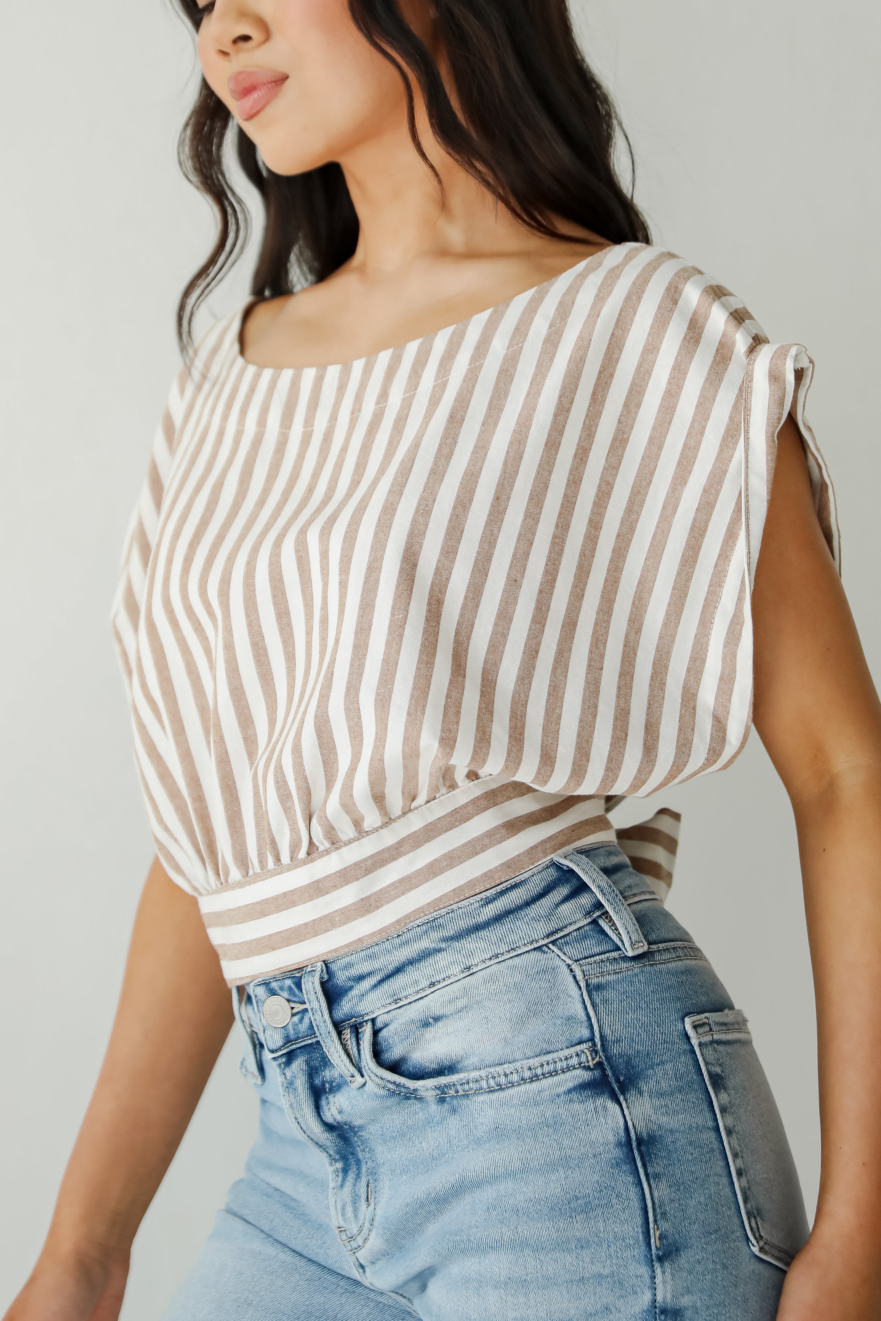 Trendy Match Taupe Striped Crop Top