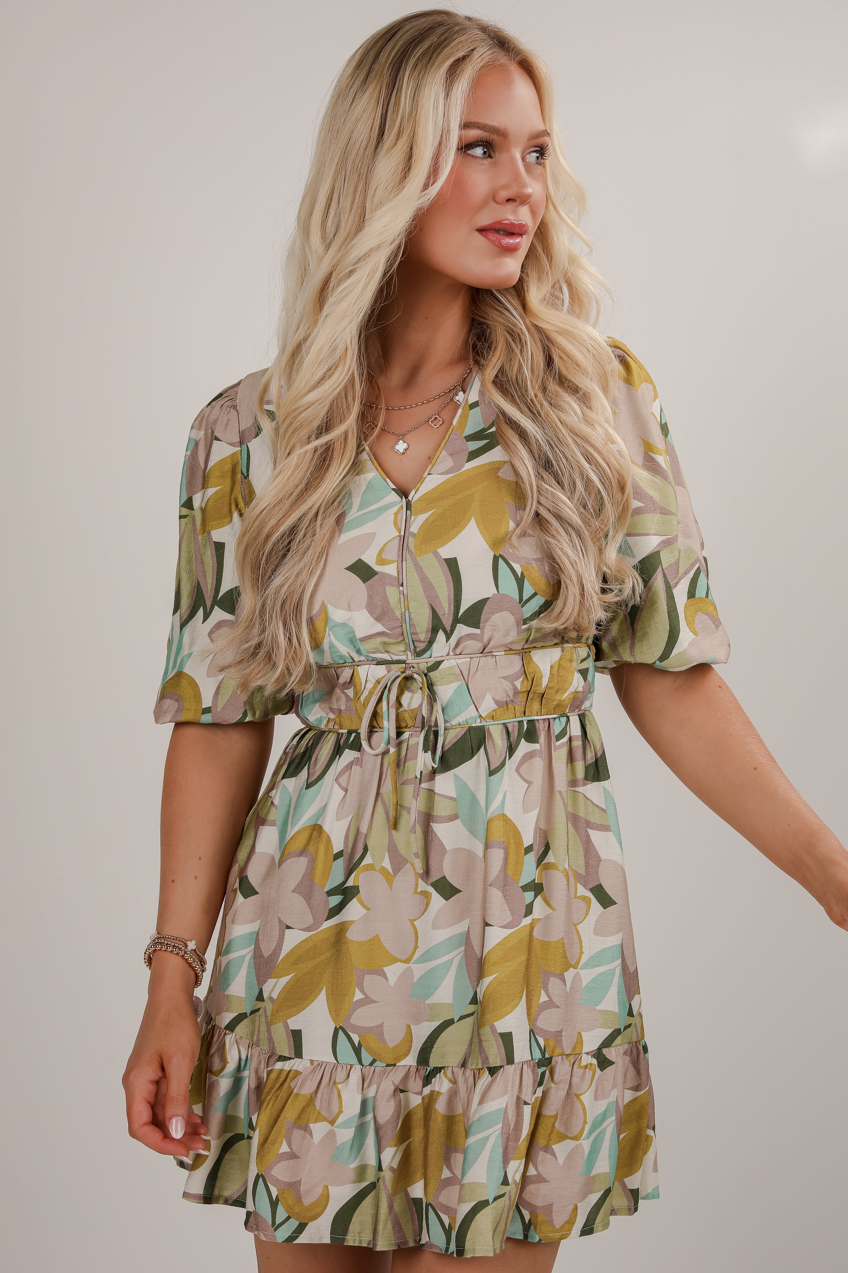 More Than Love Taupe Floral Mini Dress