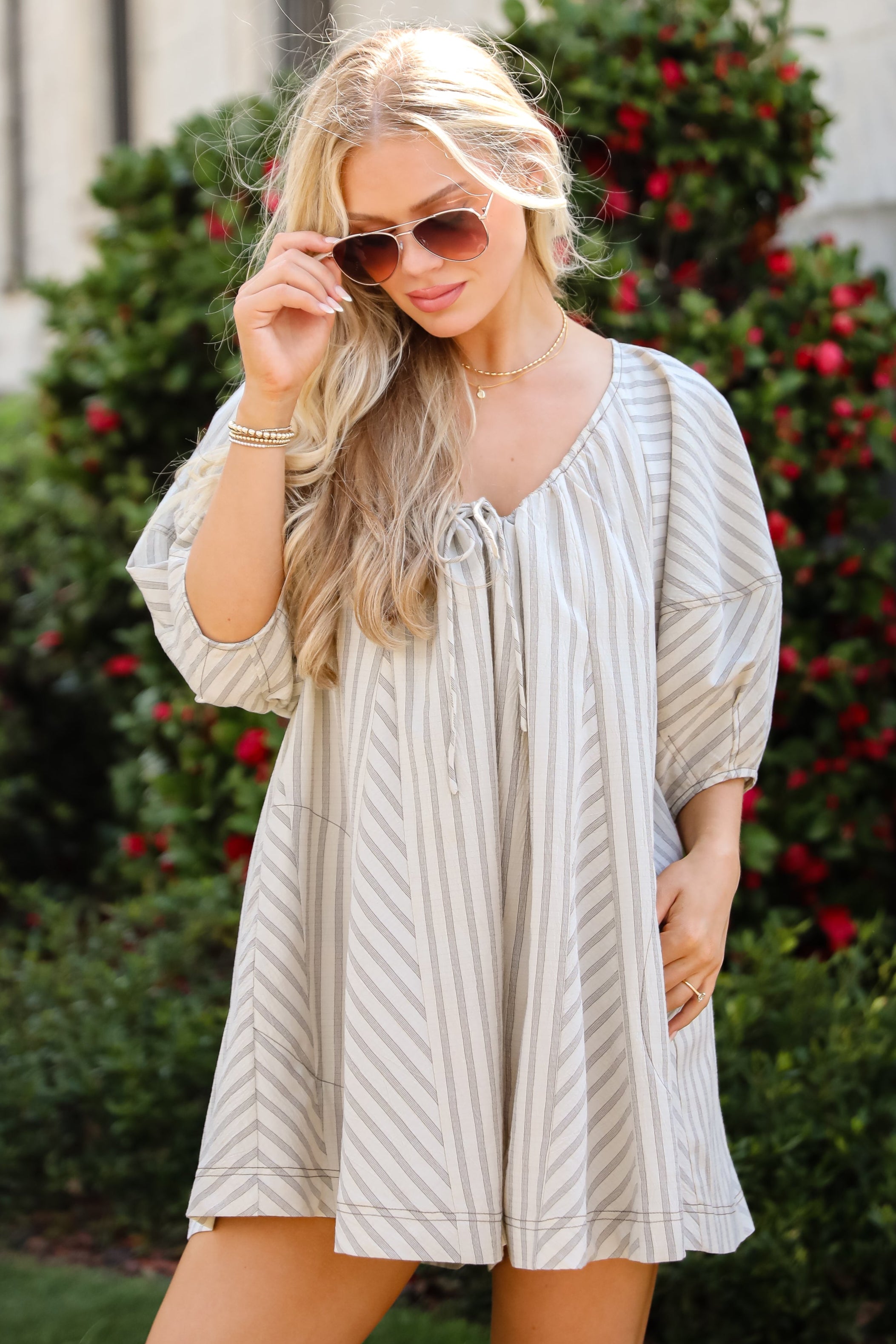 Give You Everything Light Taupe Striped Romper