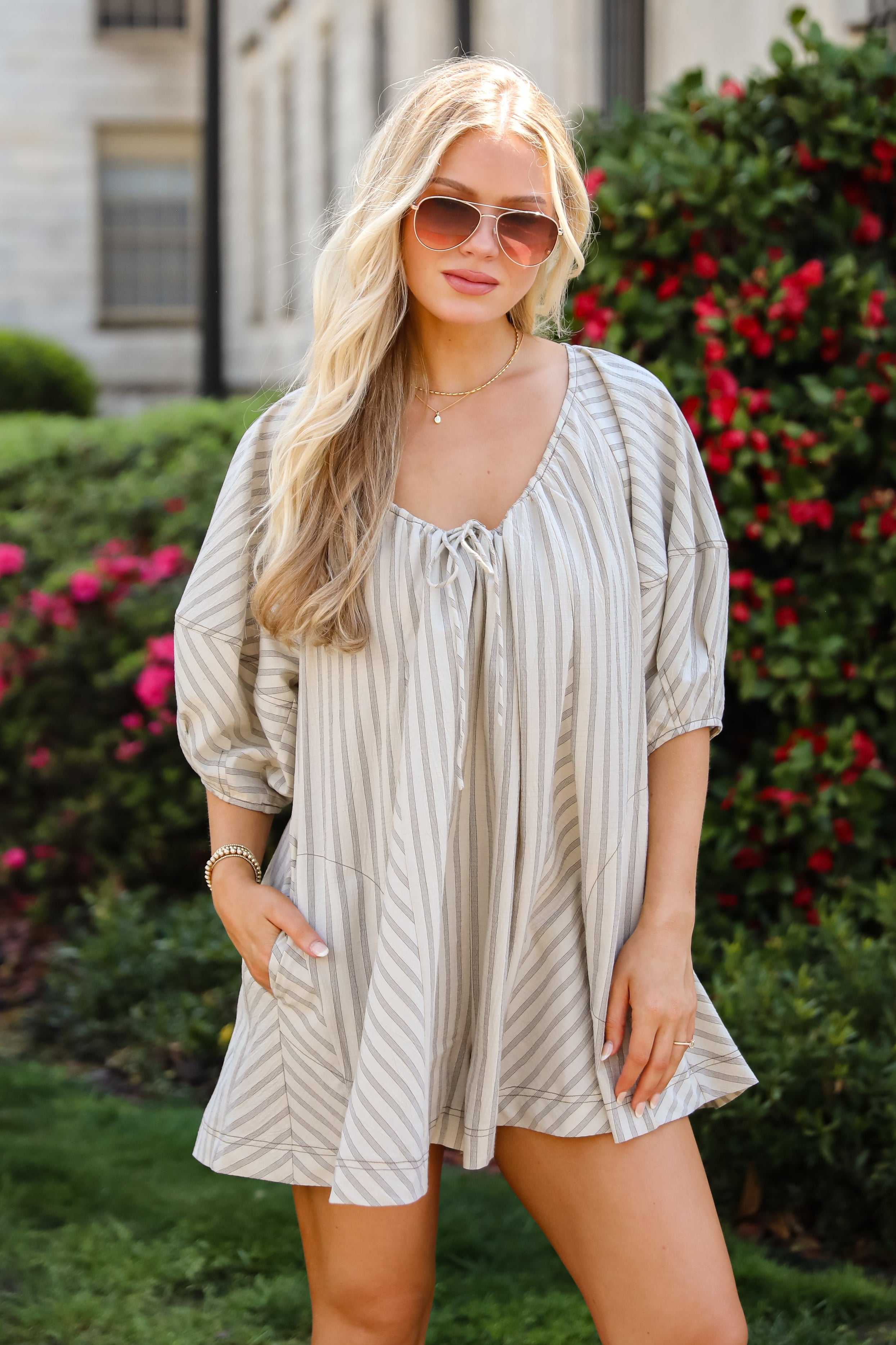 Give You Everything Light Taupe Striped Romper