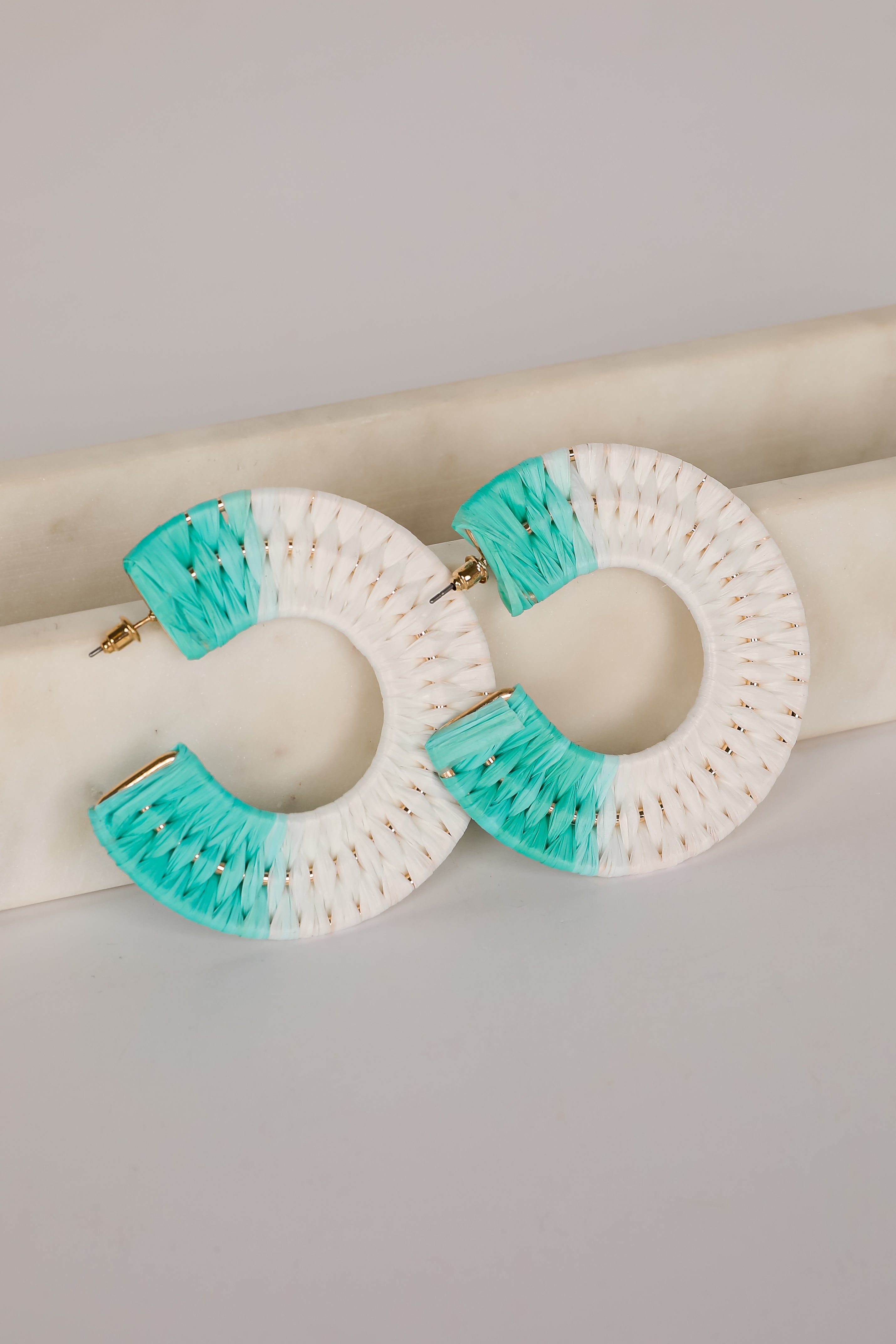 Callie Aqua Straw Hoop Earrings