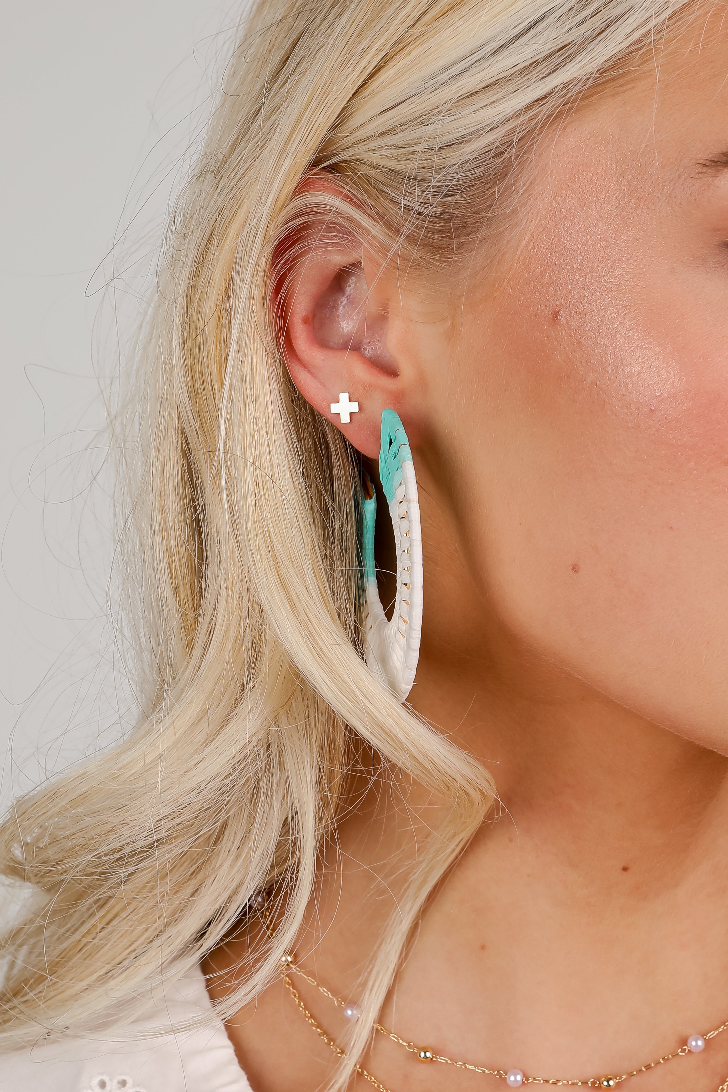 Callie Aqua Straw Hoop Earrings