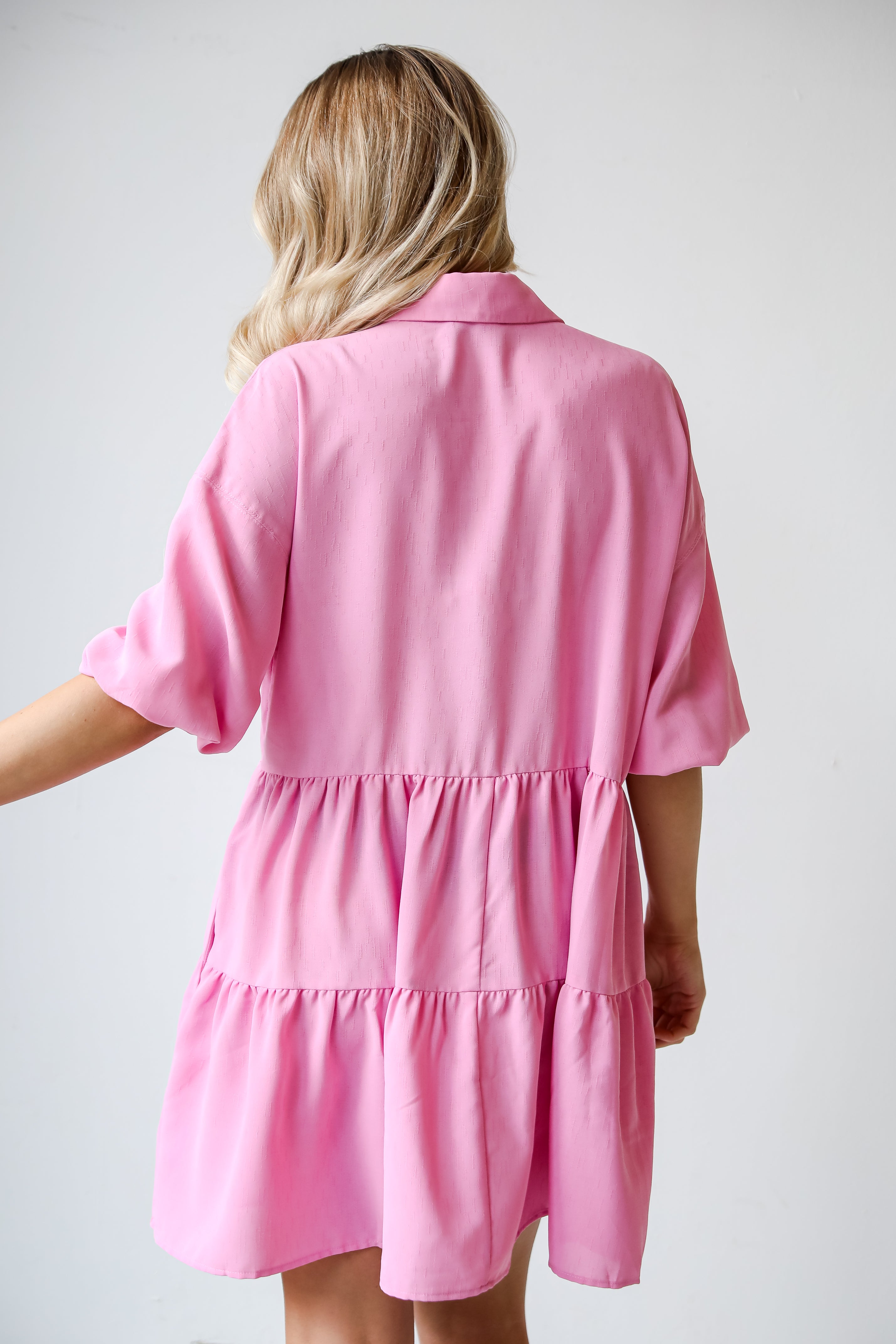 pink Tiered Mini Dress back view Adorably Admired Tiered Mini Babydoll Dress
