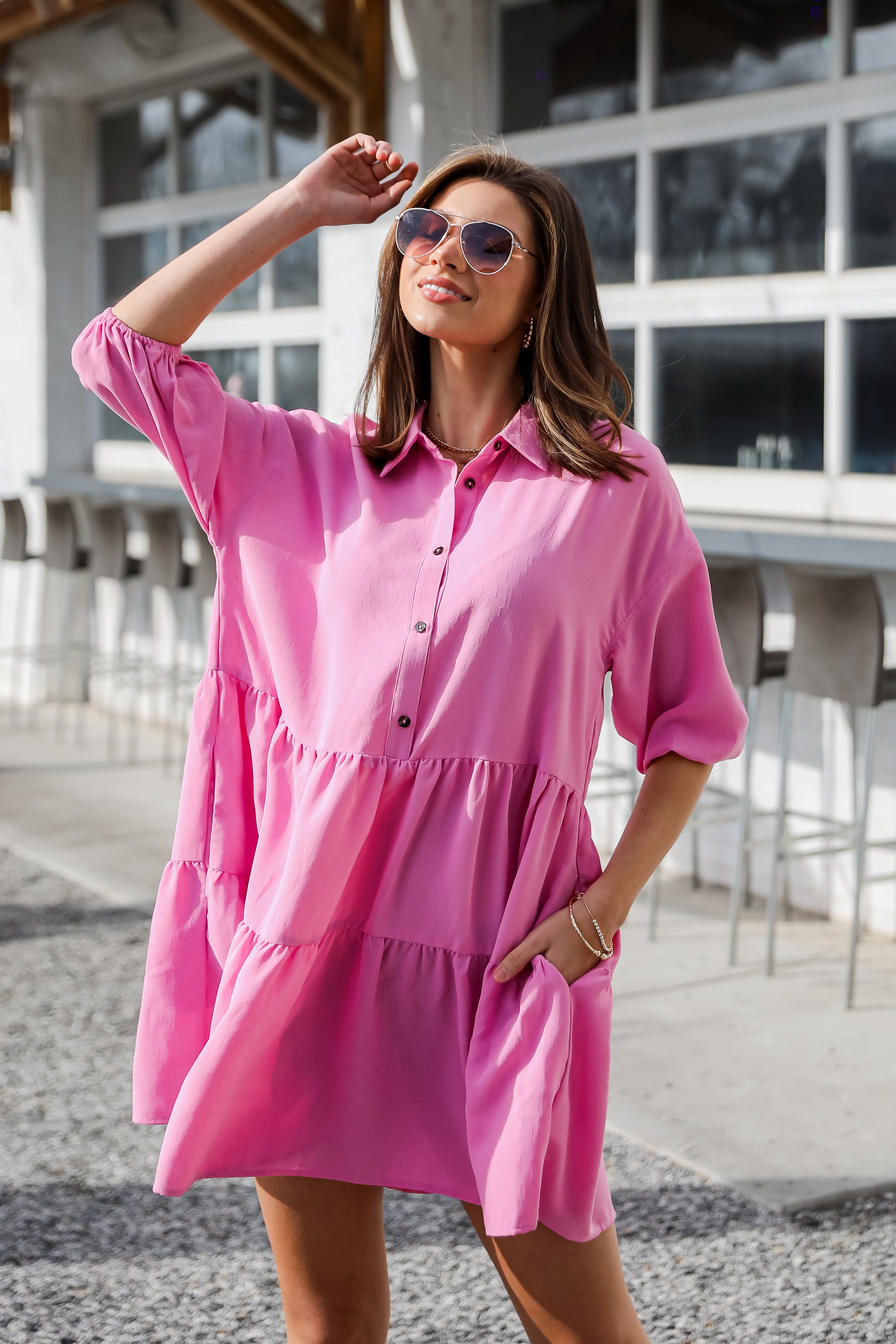 Adorably Admired Tiered Mini Babydoll Dress in pink