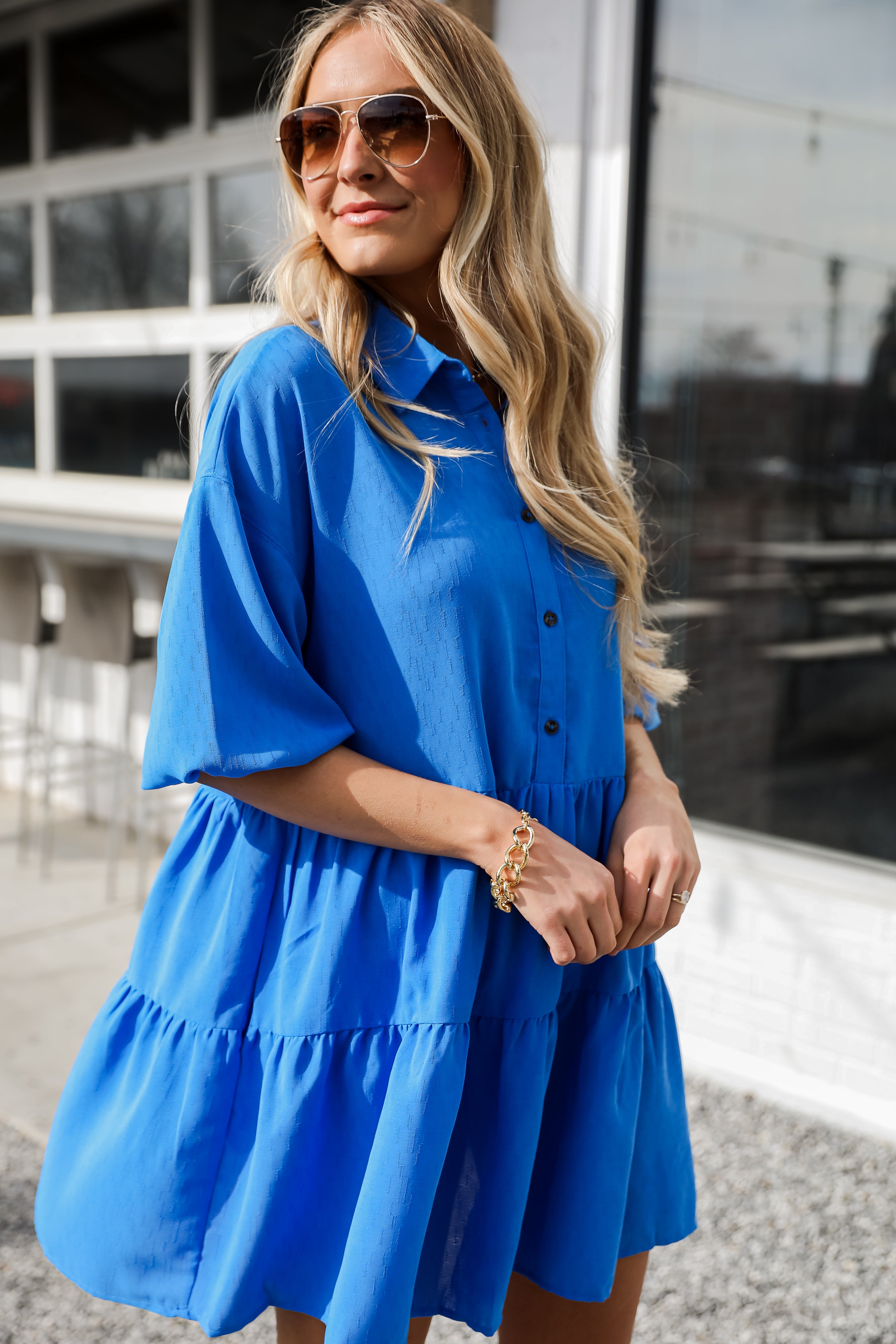 Adorably Admired Tiered Mini Babydoll Dress in blue