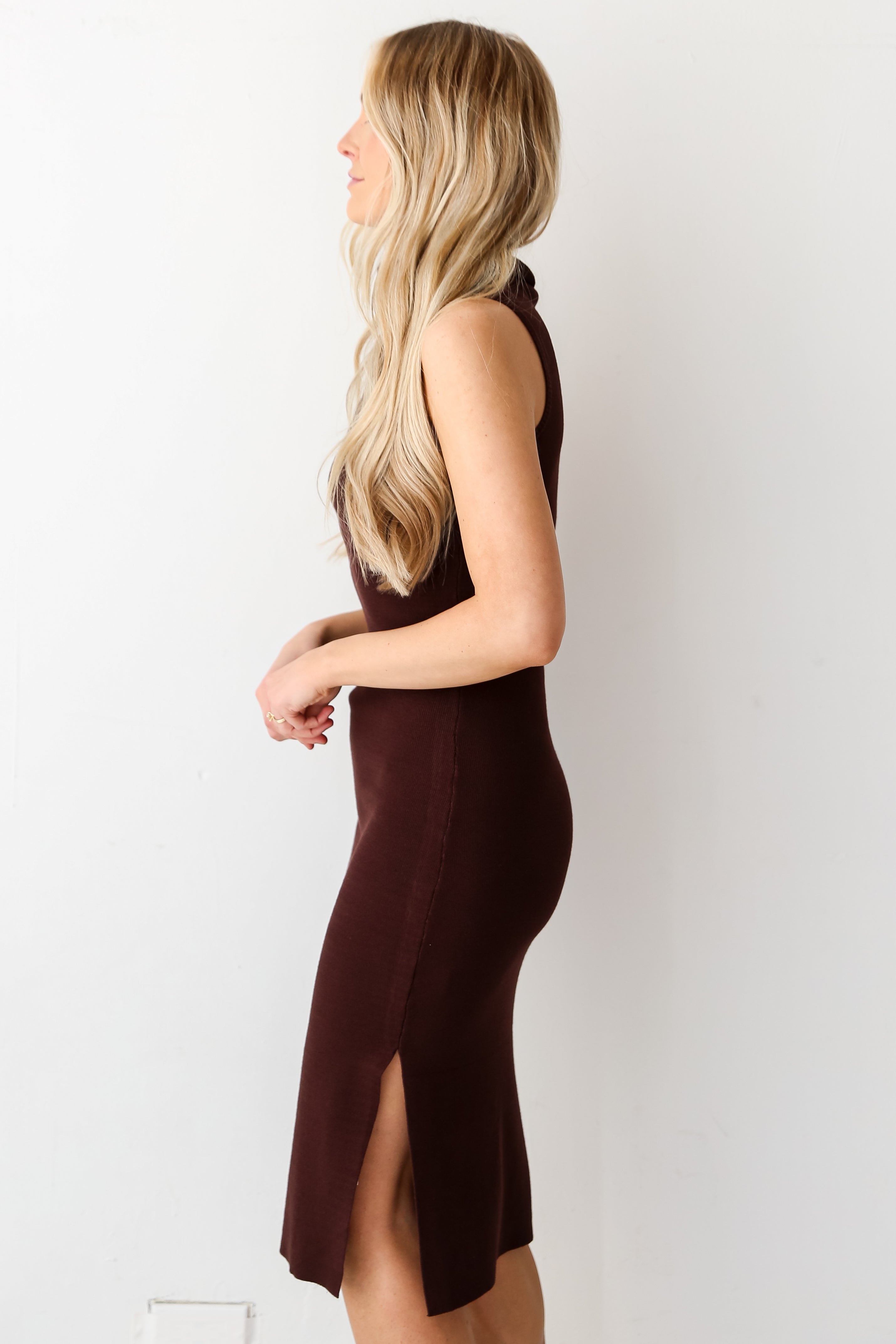 cute Brown Turtleneck Sweater Midi Dress. Cheap Dresses. Online cheap dresses