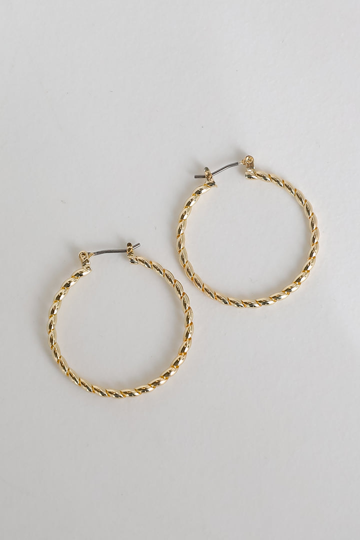 cute Gold Twisted Hoop Earrings