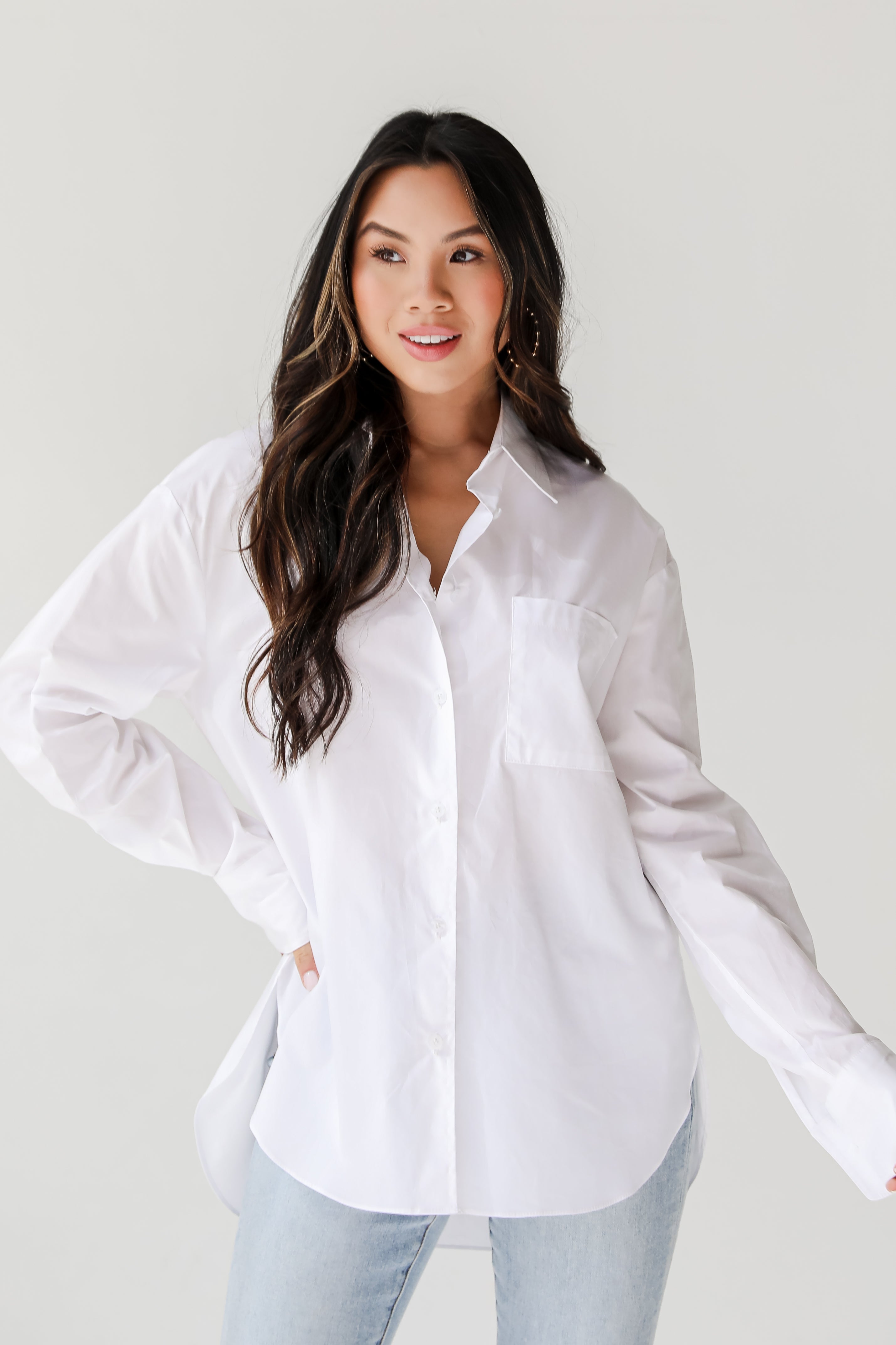 classic White Button-Up Blouse