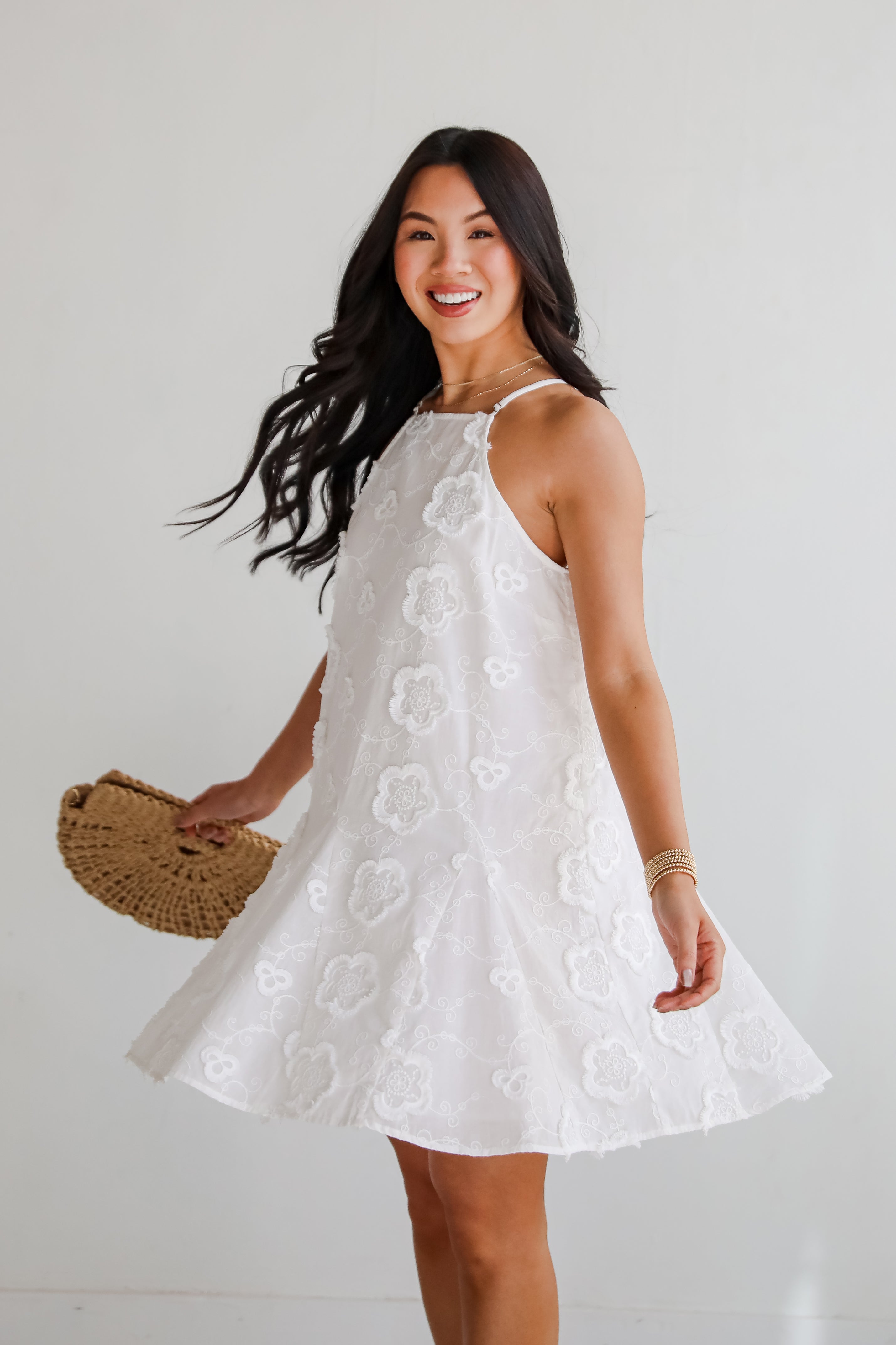 Always Remarkable White Floral Embroidered Mini Dress