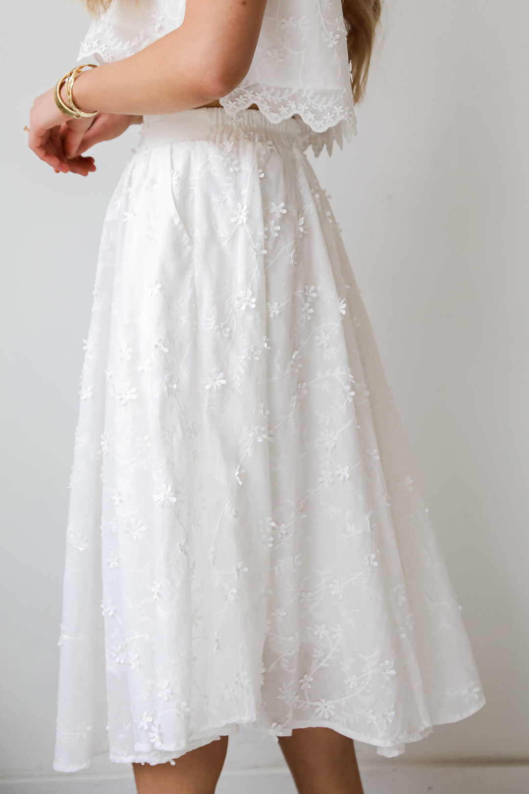 White Floral Midi Skirt for women