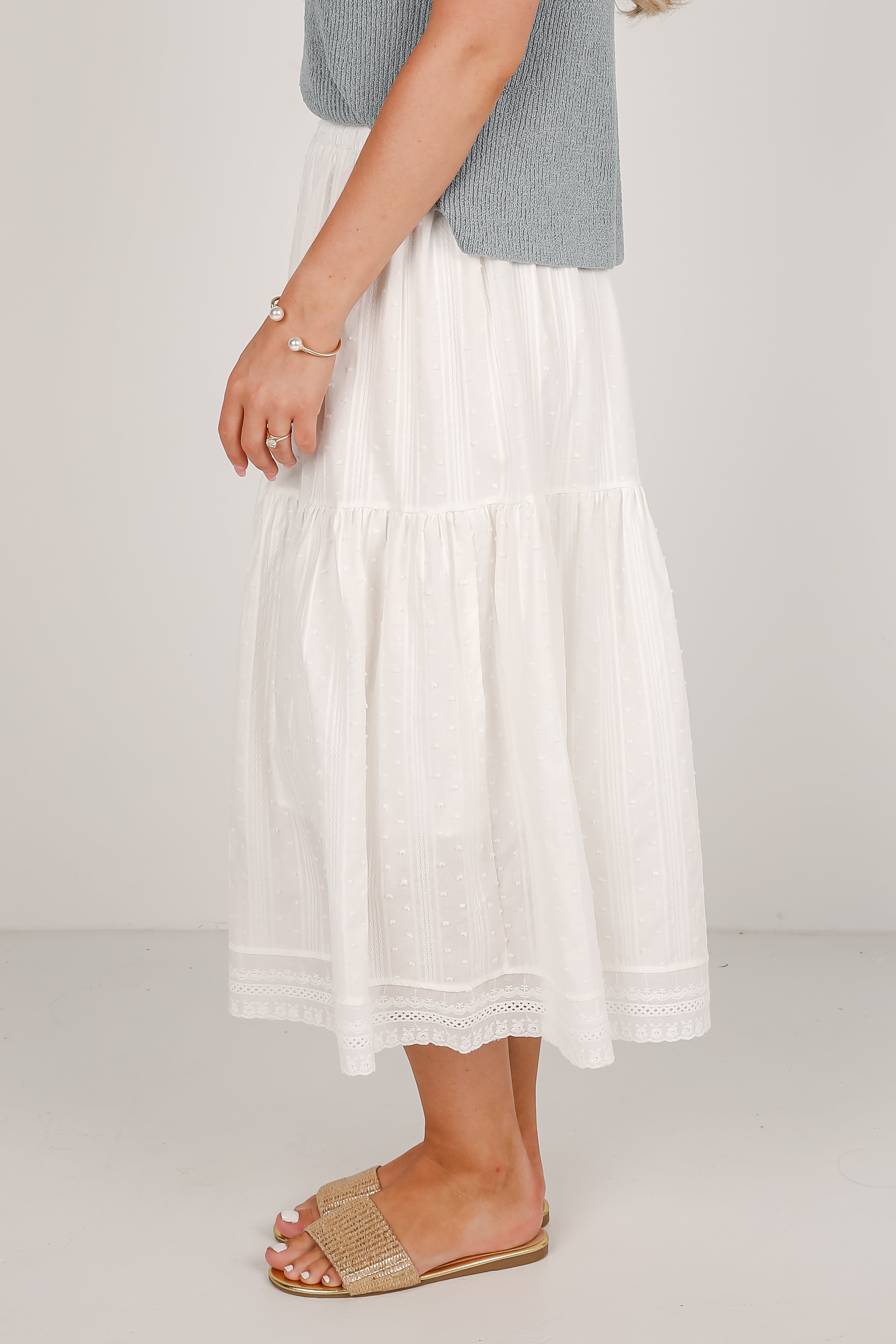 Feminine Pursuits White Midi Skirt