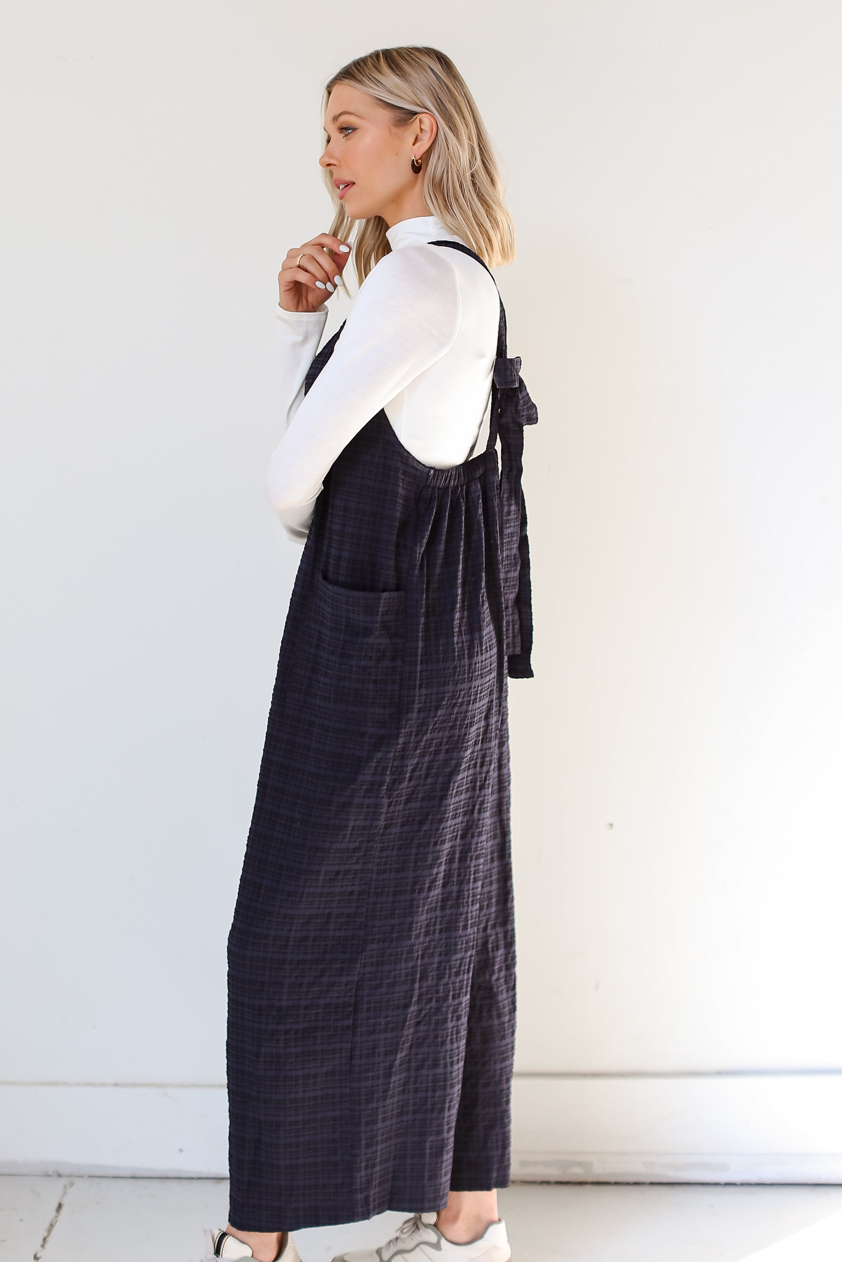 black Textured Wide Leg Jumpsuit side view