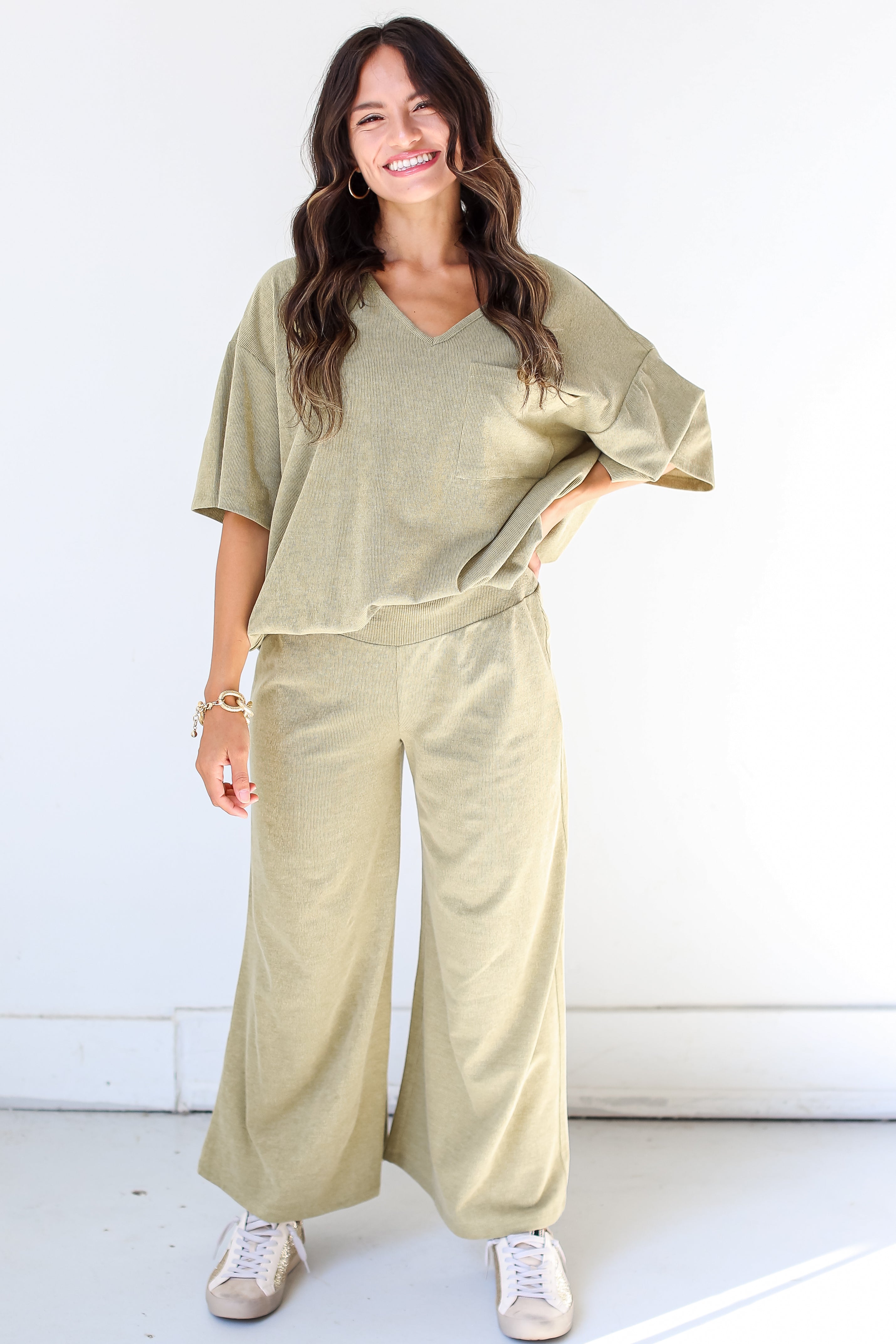 green Wide Leg Pants
