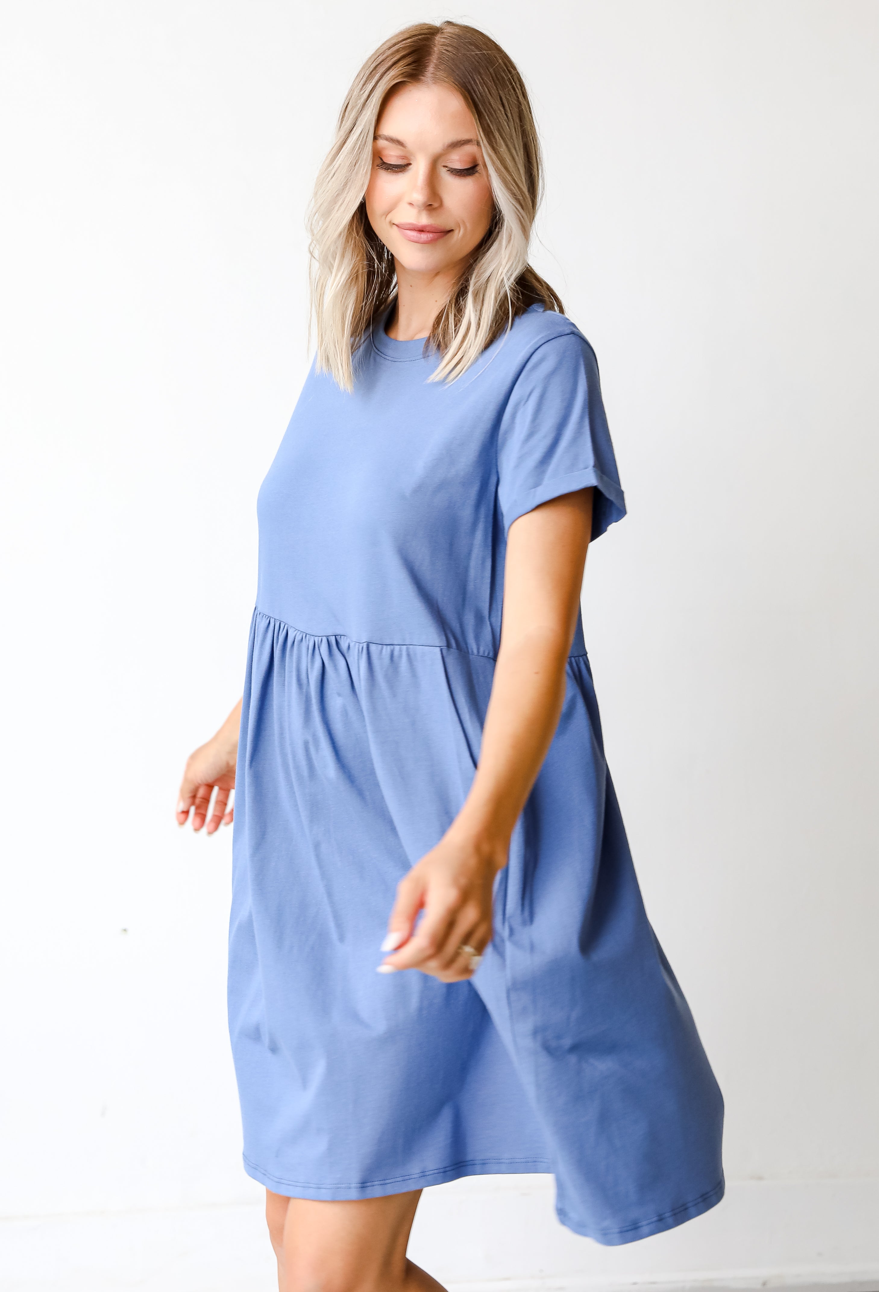 Babydoll Mini Dress in denim side view