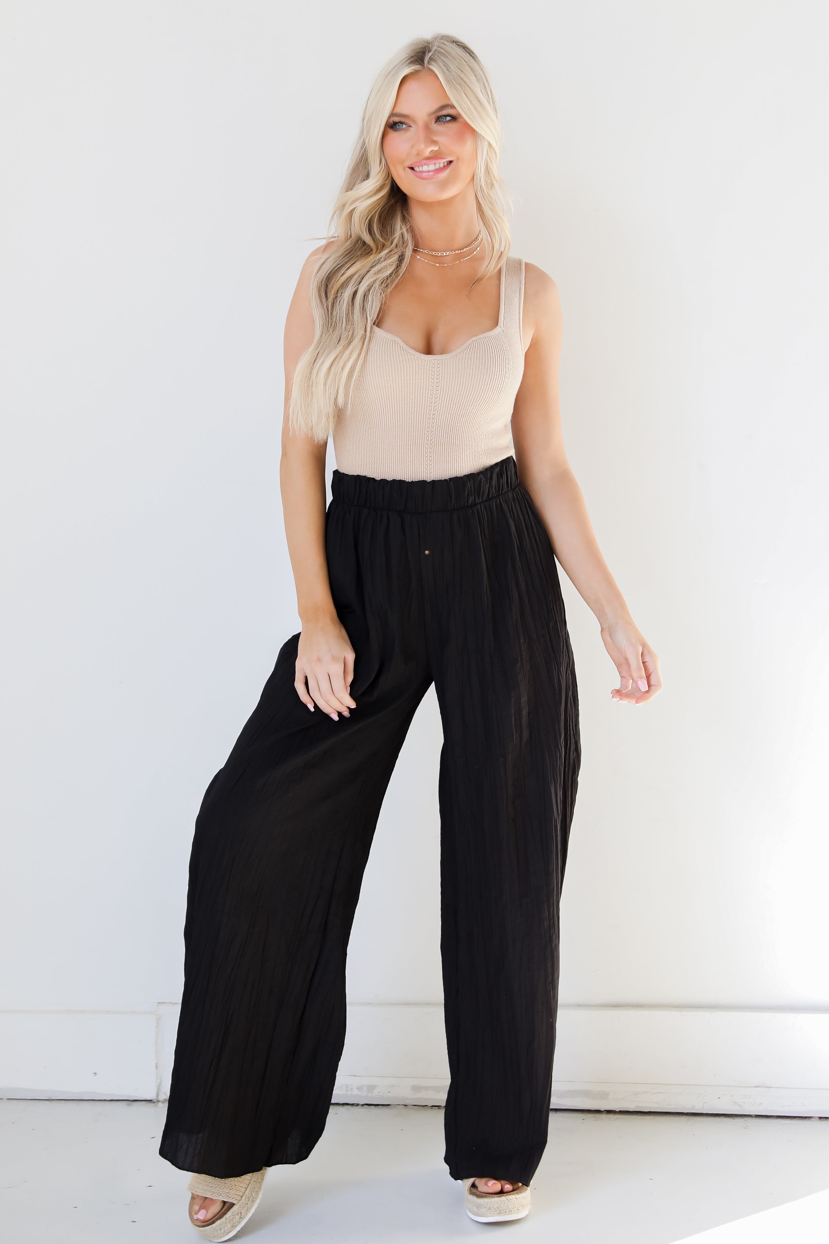 black Wide Leg Pants on dress up model