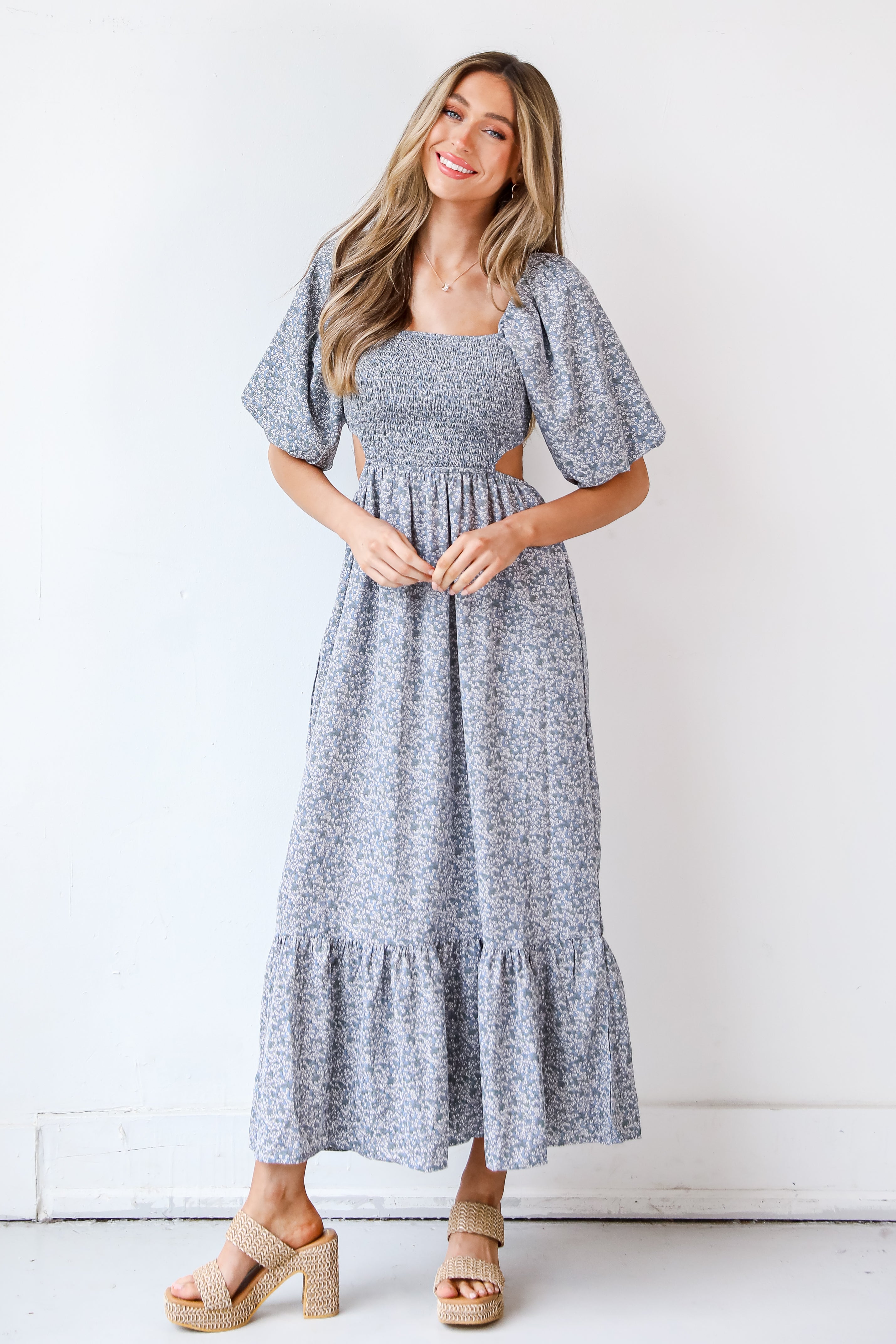 blue Floral Maxi Dress front view