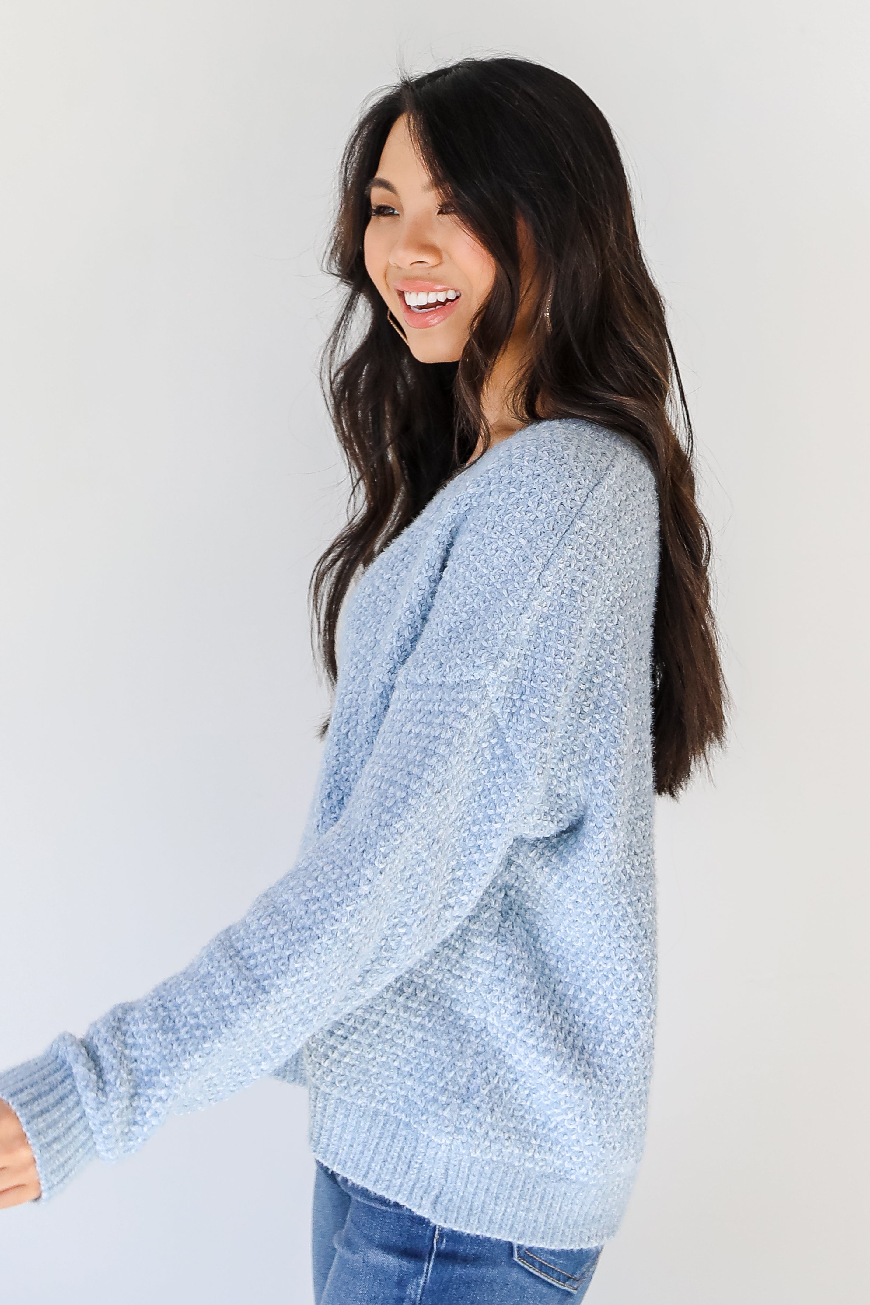 Eyelash Knit Sweater in light blue side view