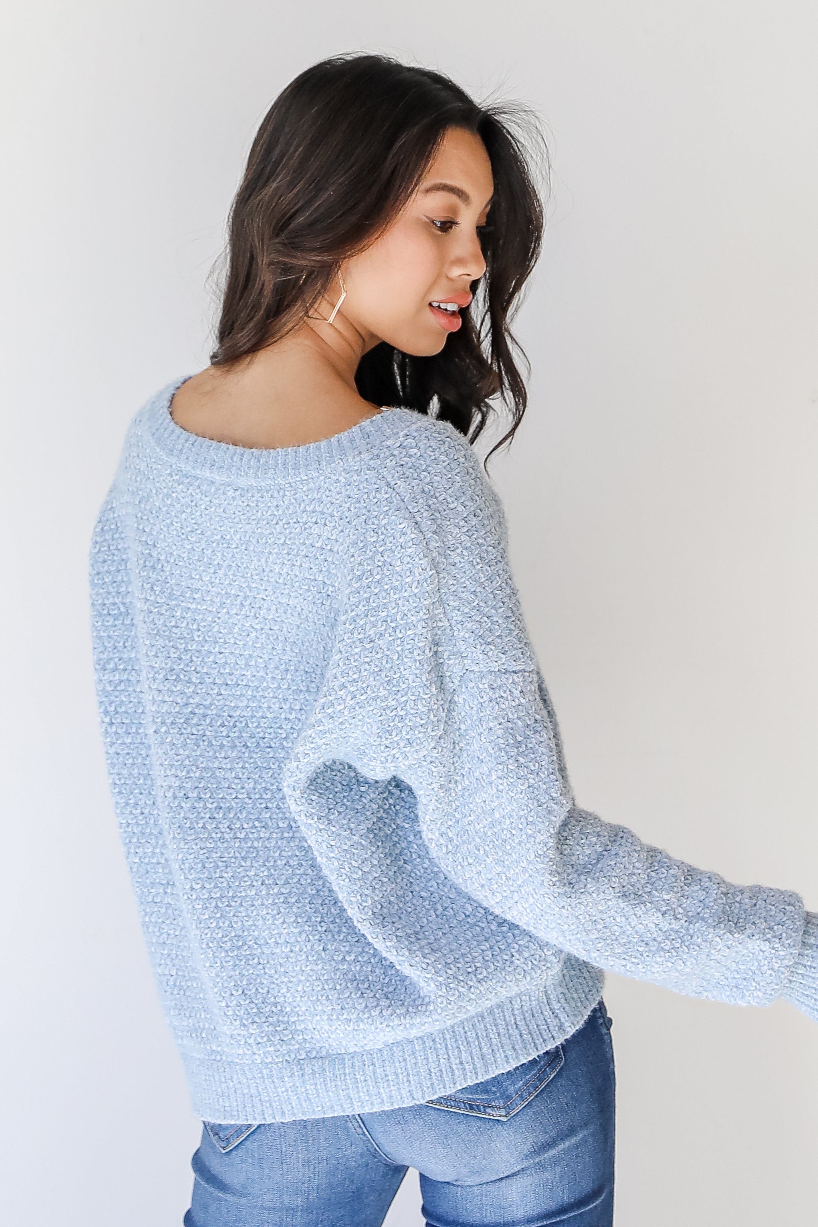Eyelash Knit Sweater in light blue back view