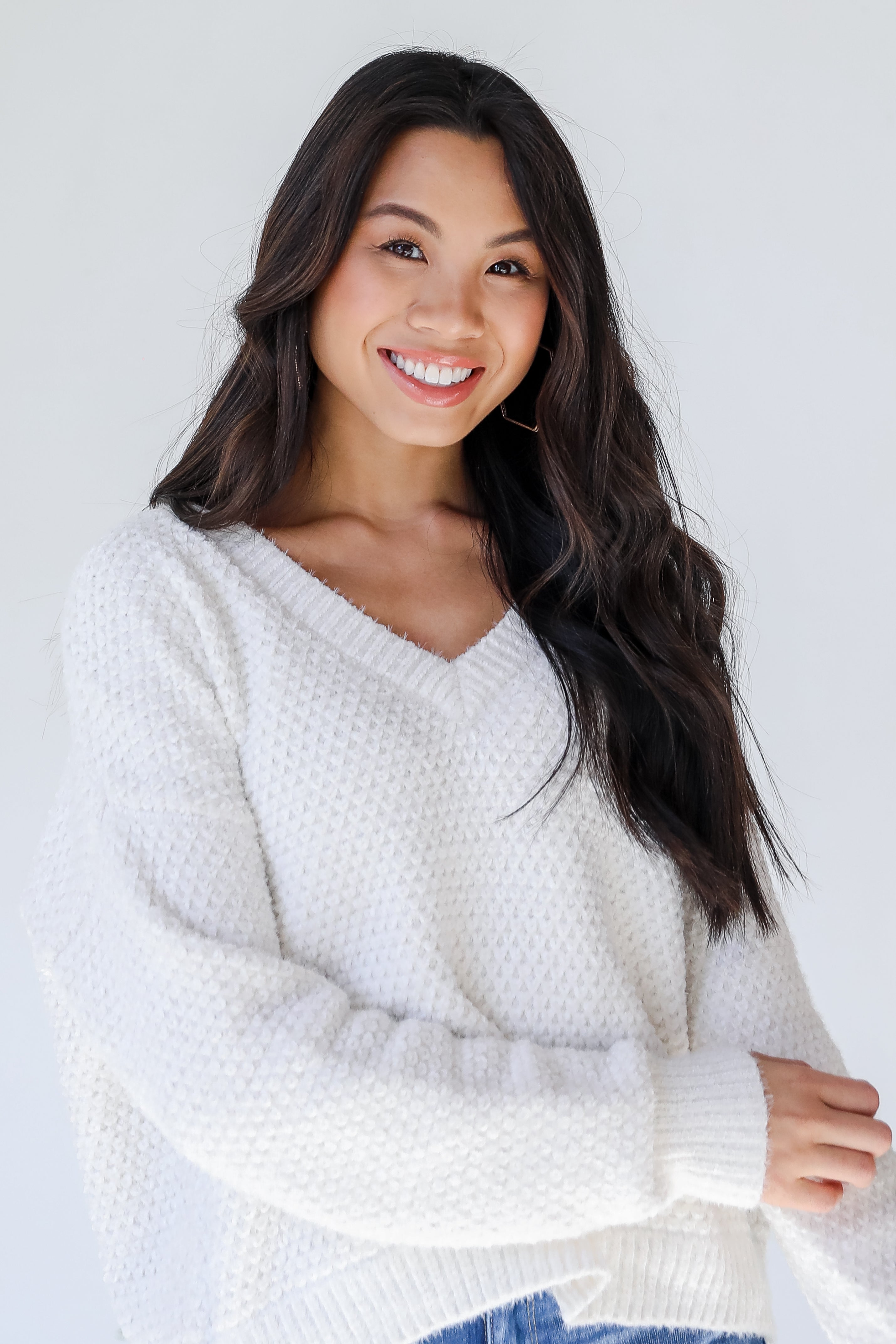 Eyelash Knit Sweater in white