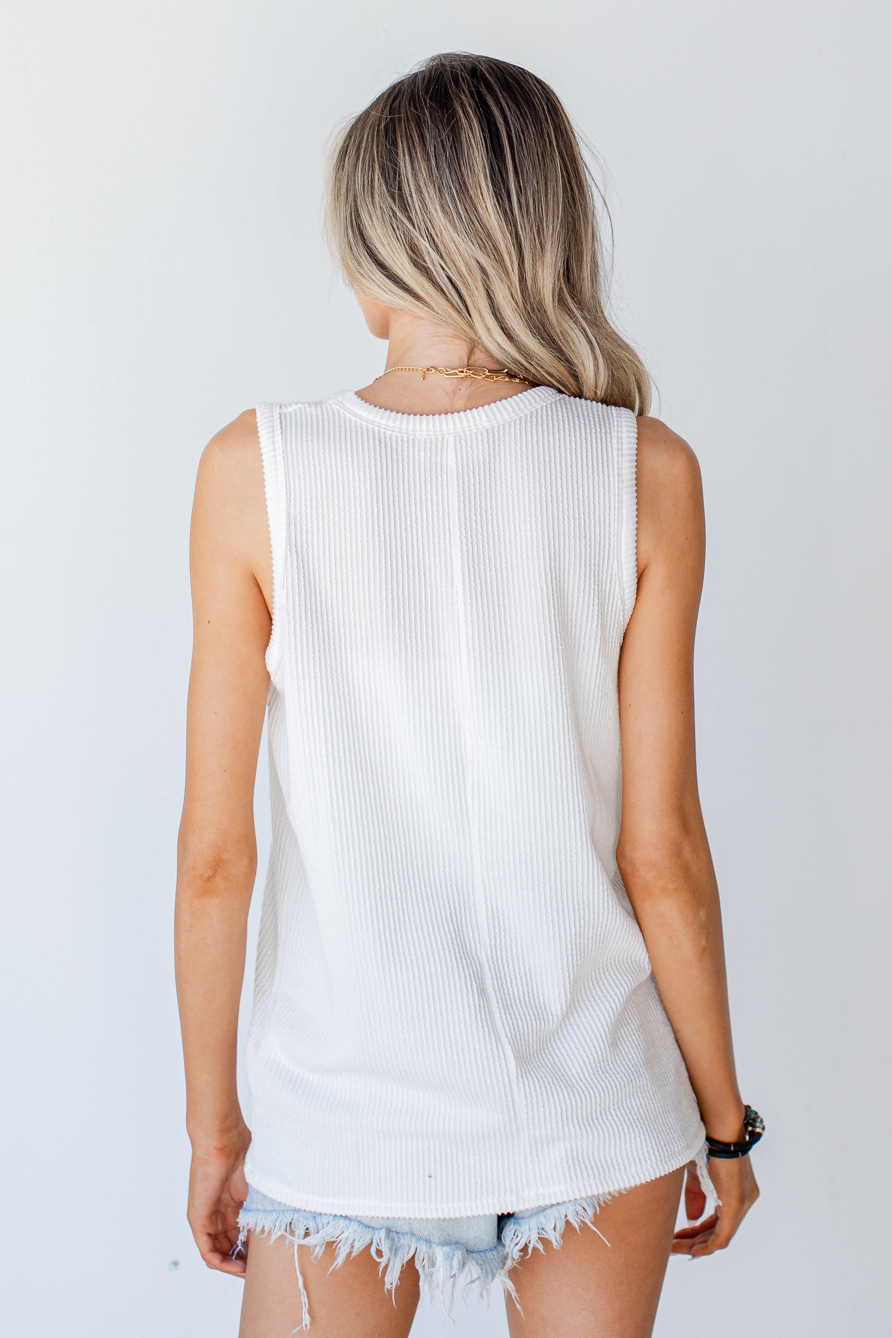 Corded V-Neck Tank back view