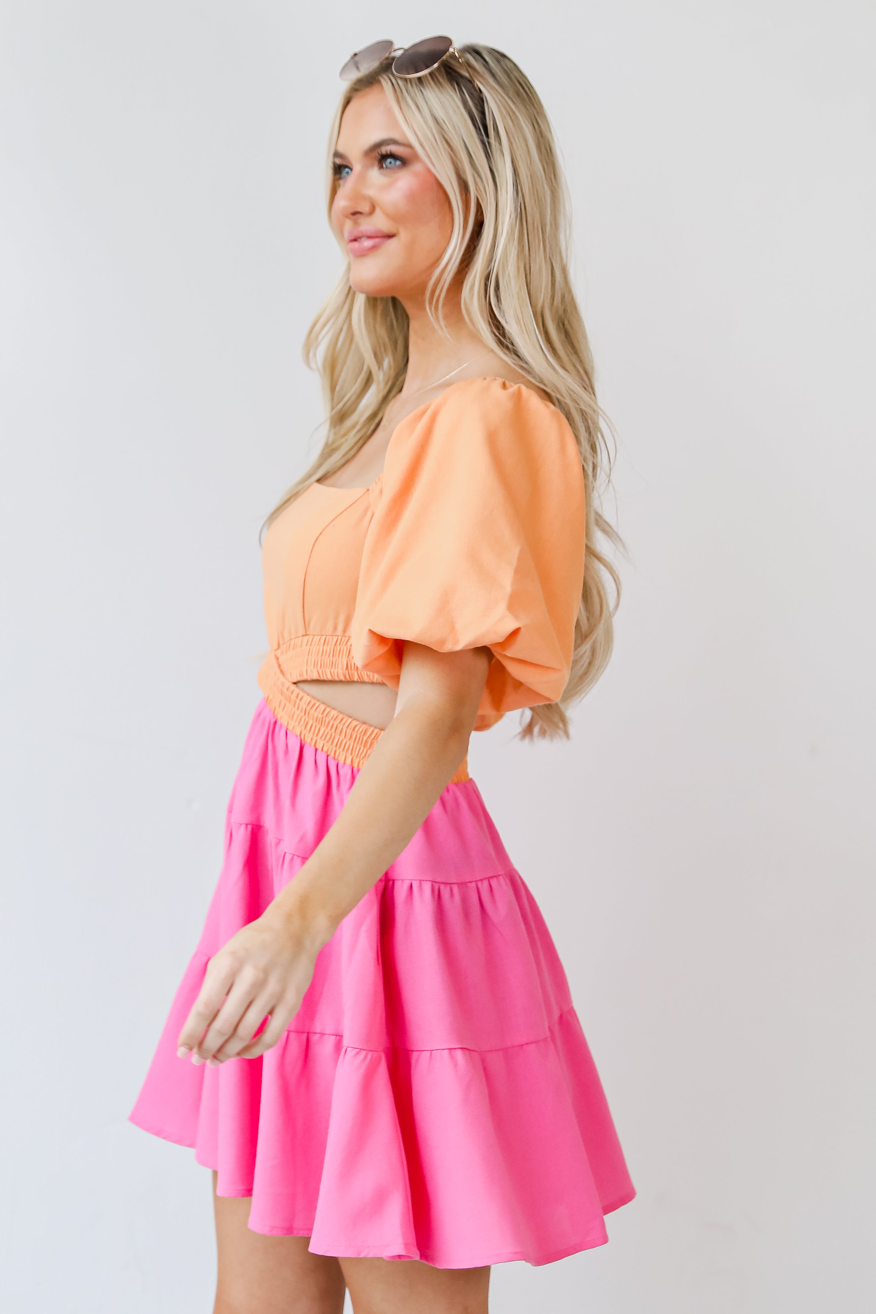 pink Color Block Cutout Mini Dress side view