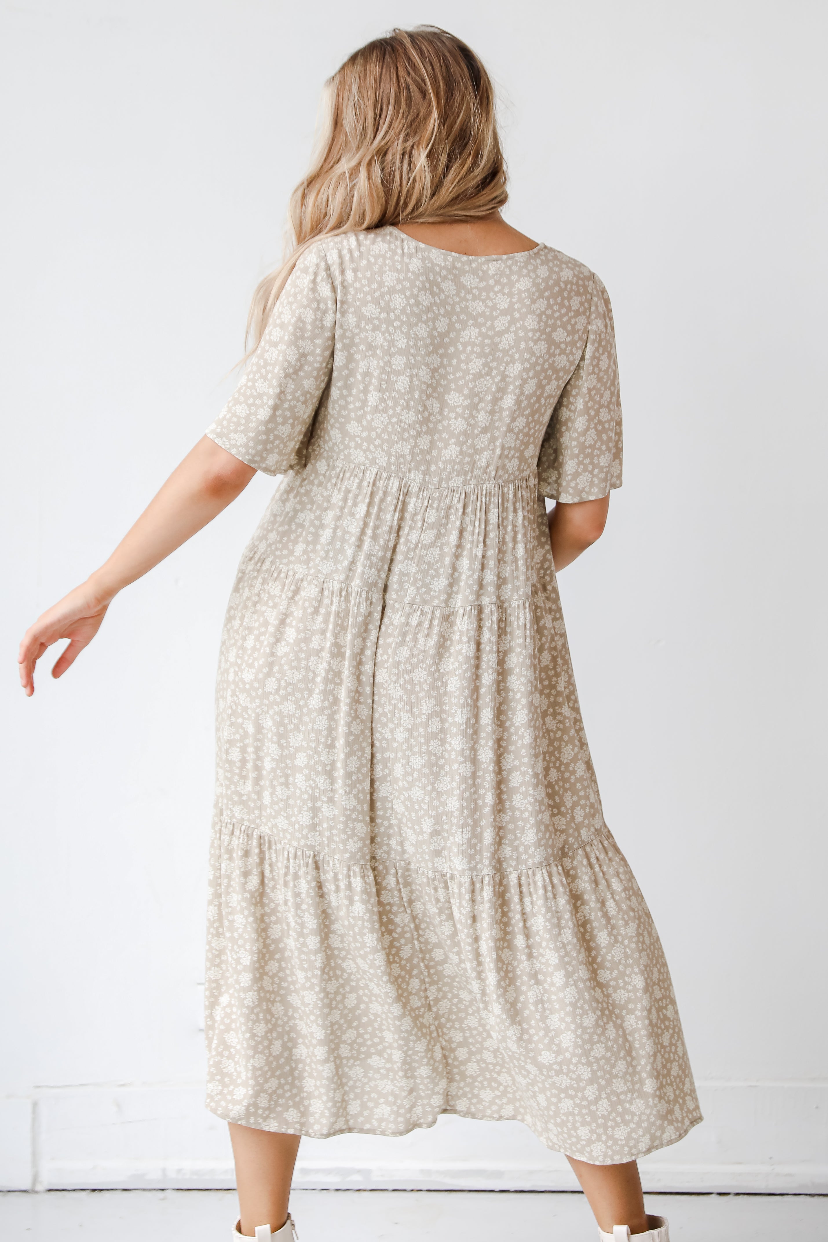 taupe midi dress back view