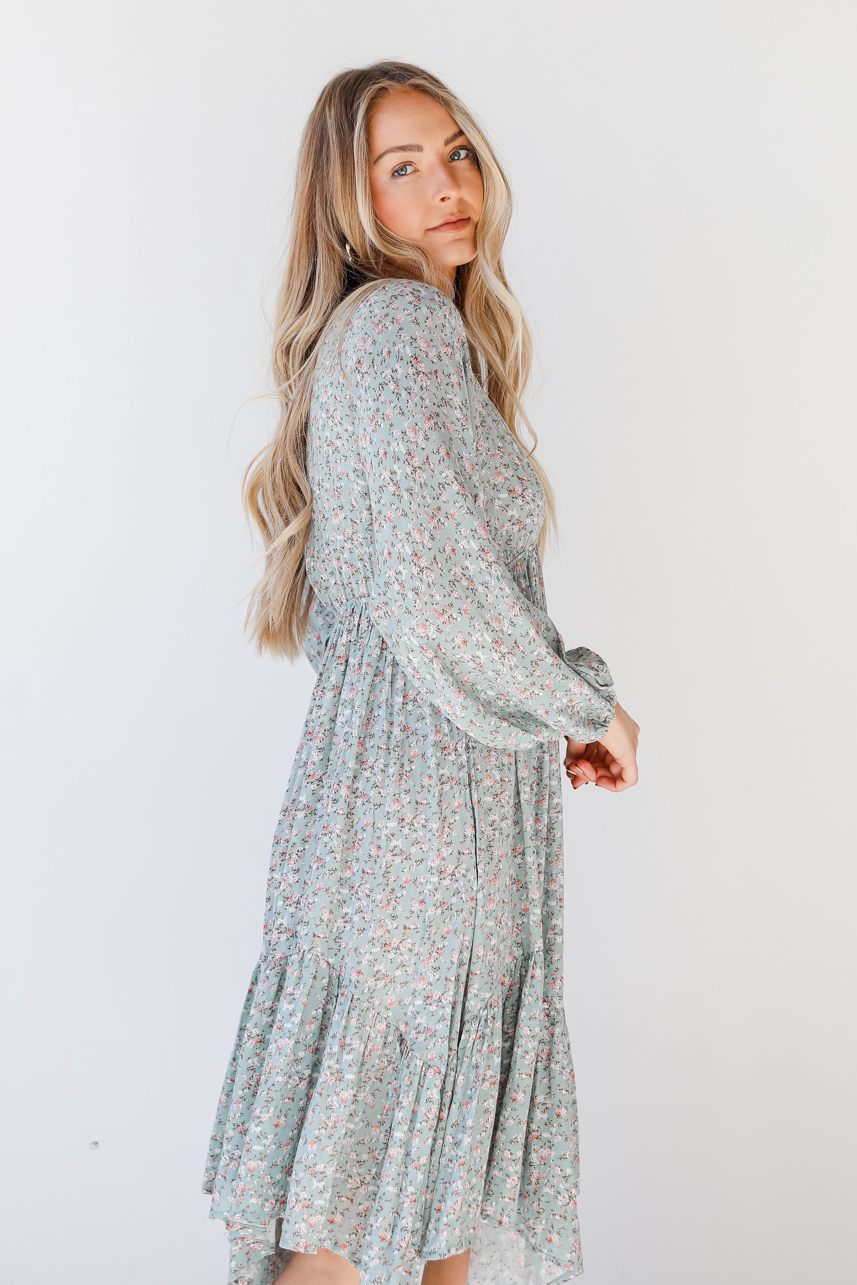 Floral Midi Dress side view on model