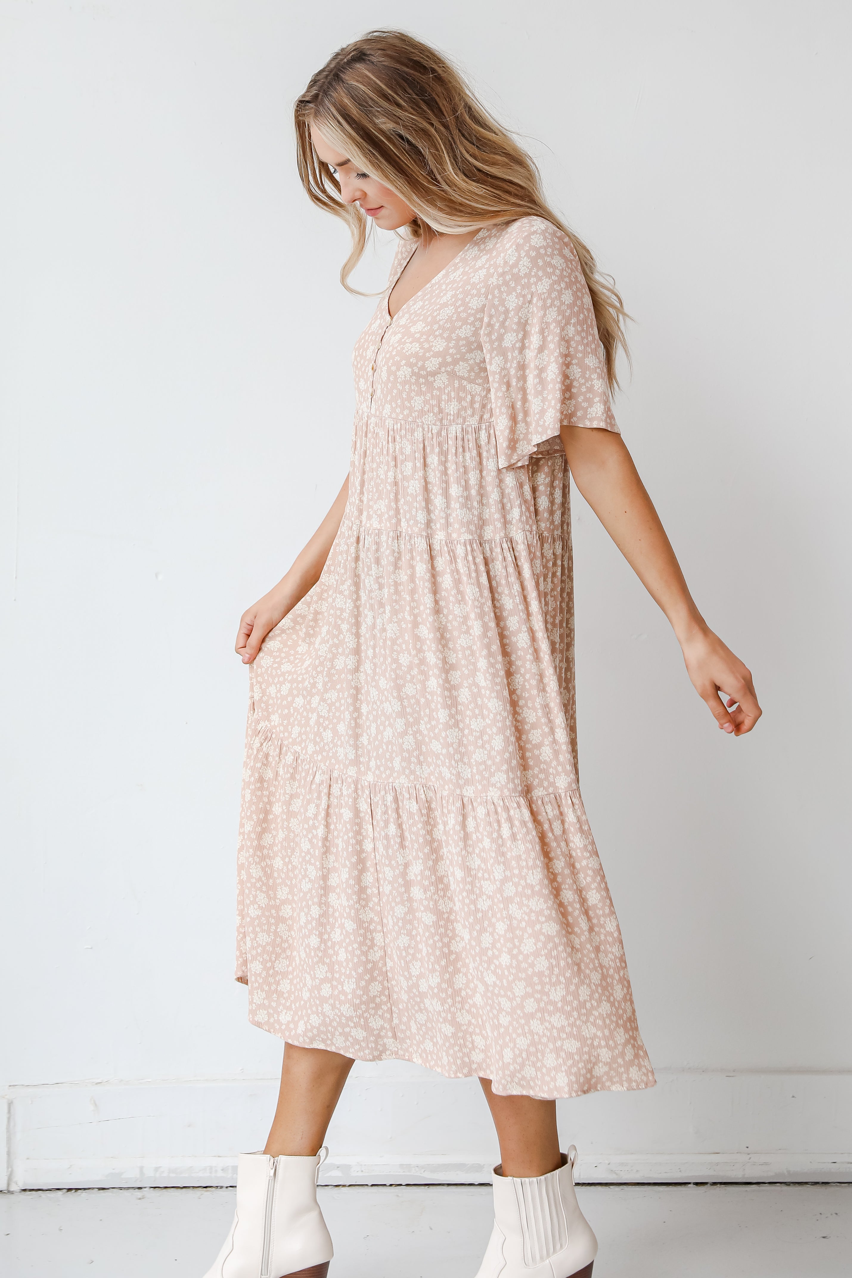 blush midi dress side view