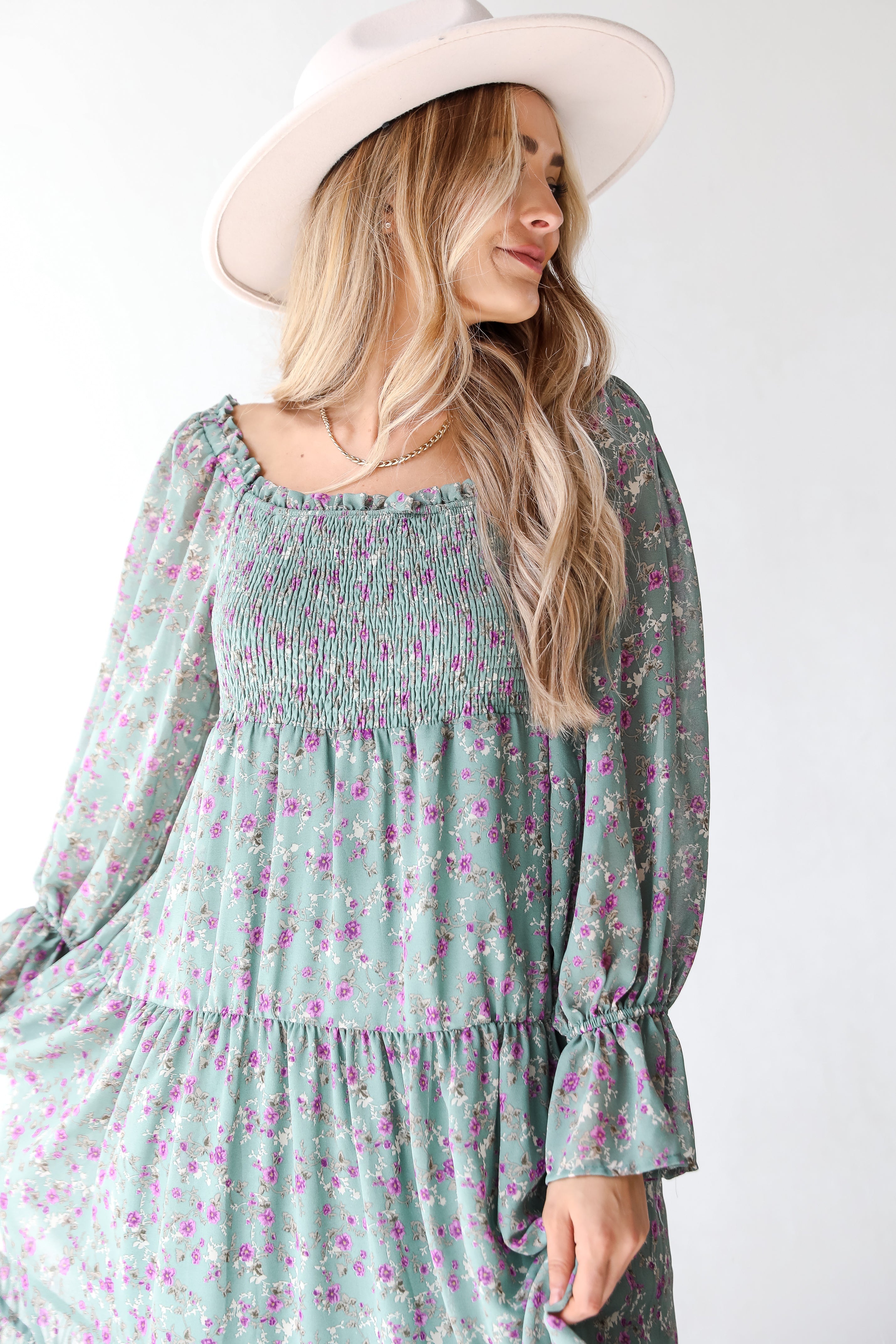 floral maxi dress on model