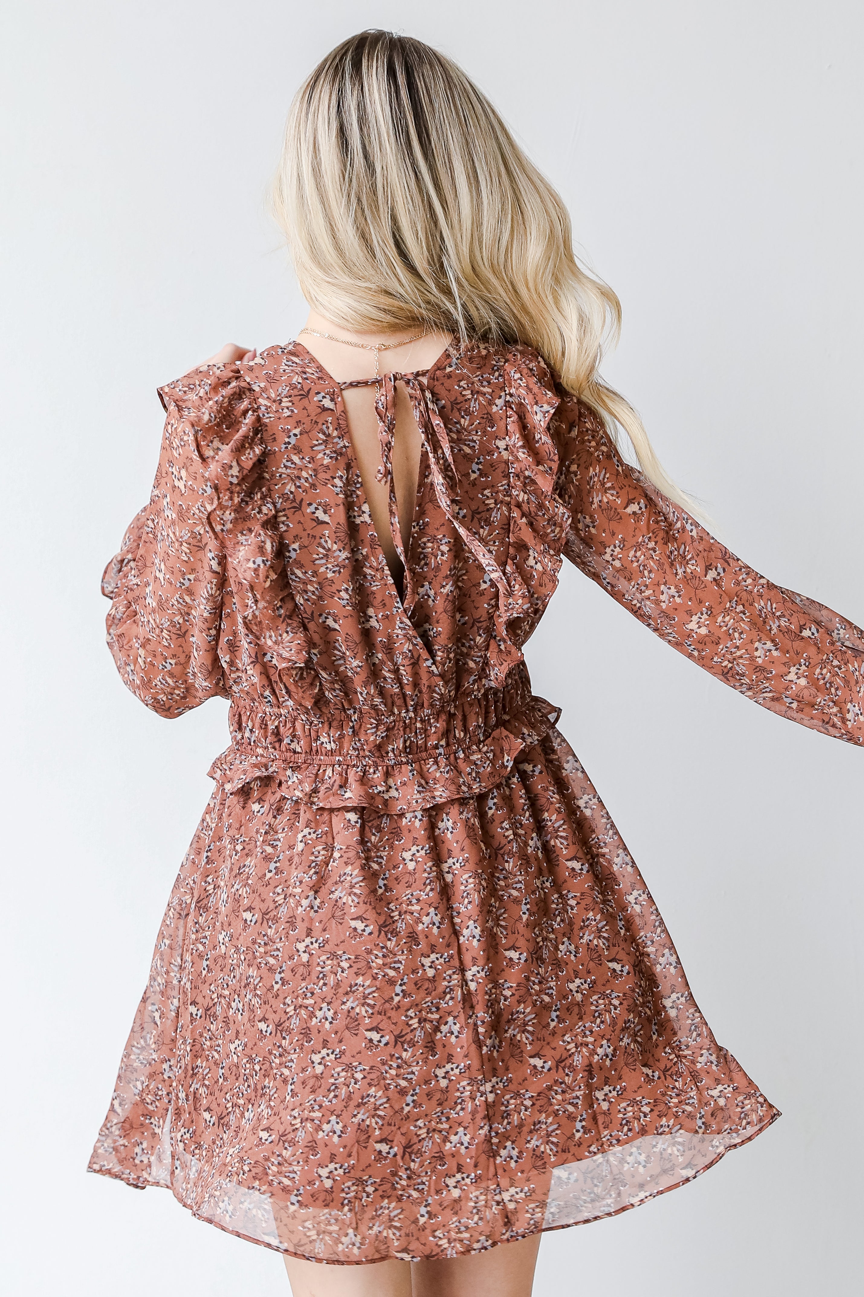 Floral Mini Dress back view on model