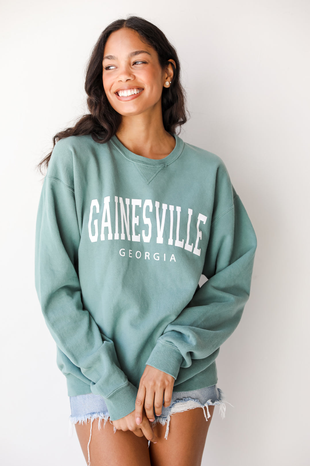 Seafoam Gainesville Georgia Pullover on model