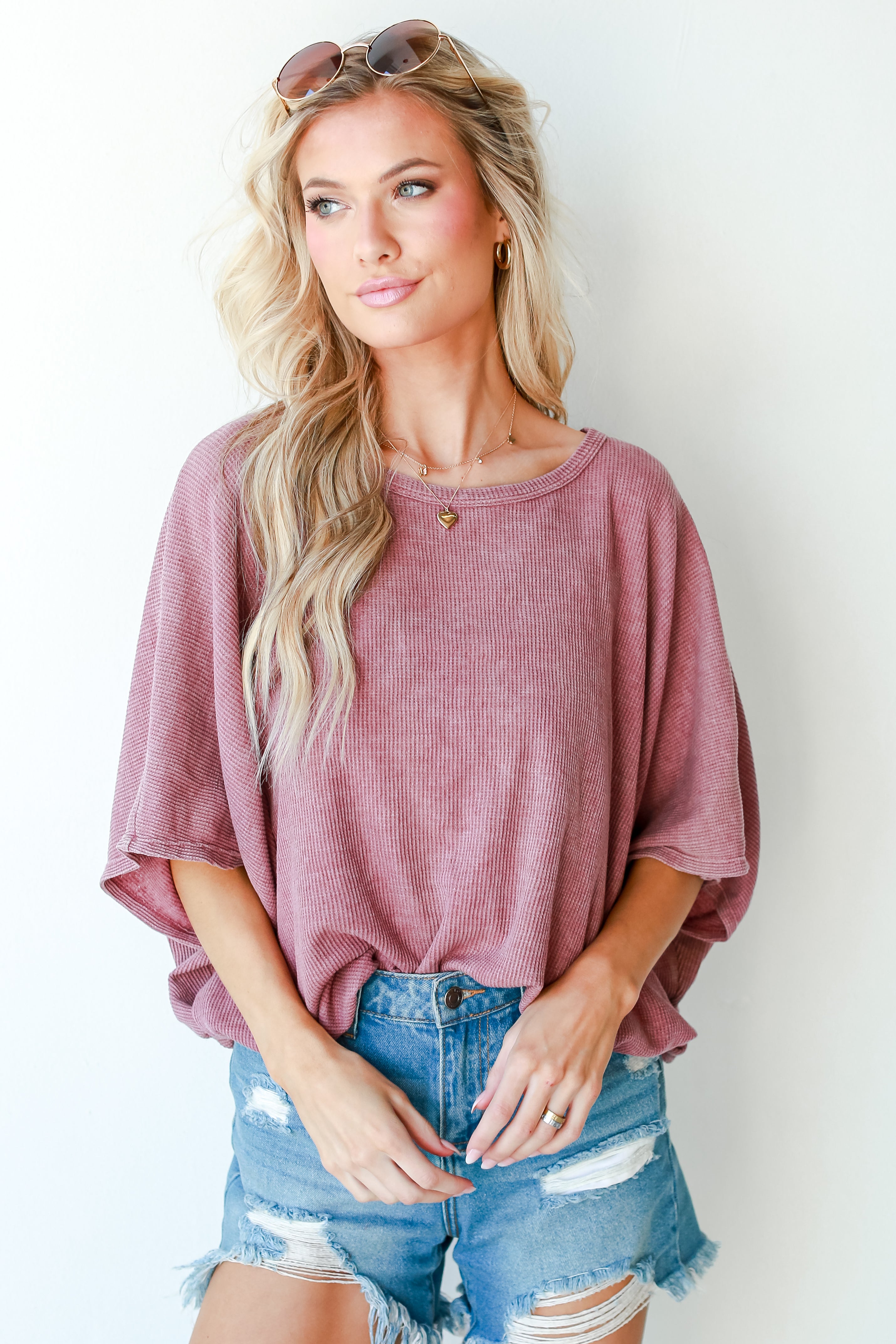 Waffle Knit Top front view