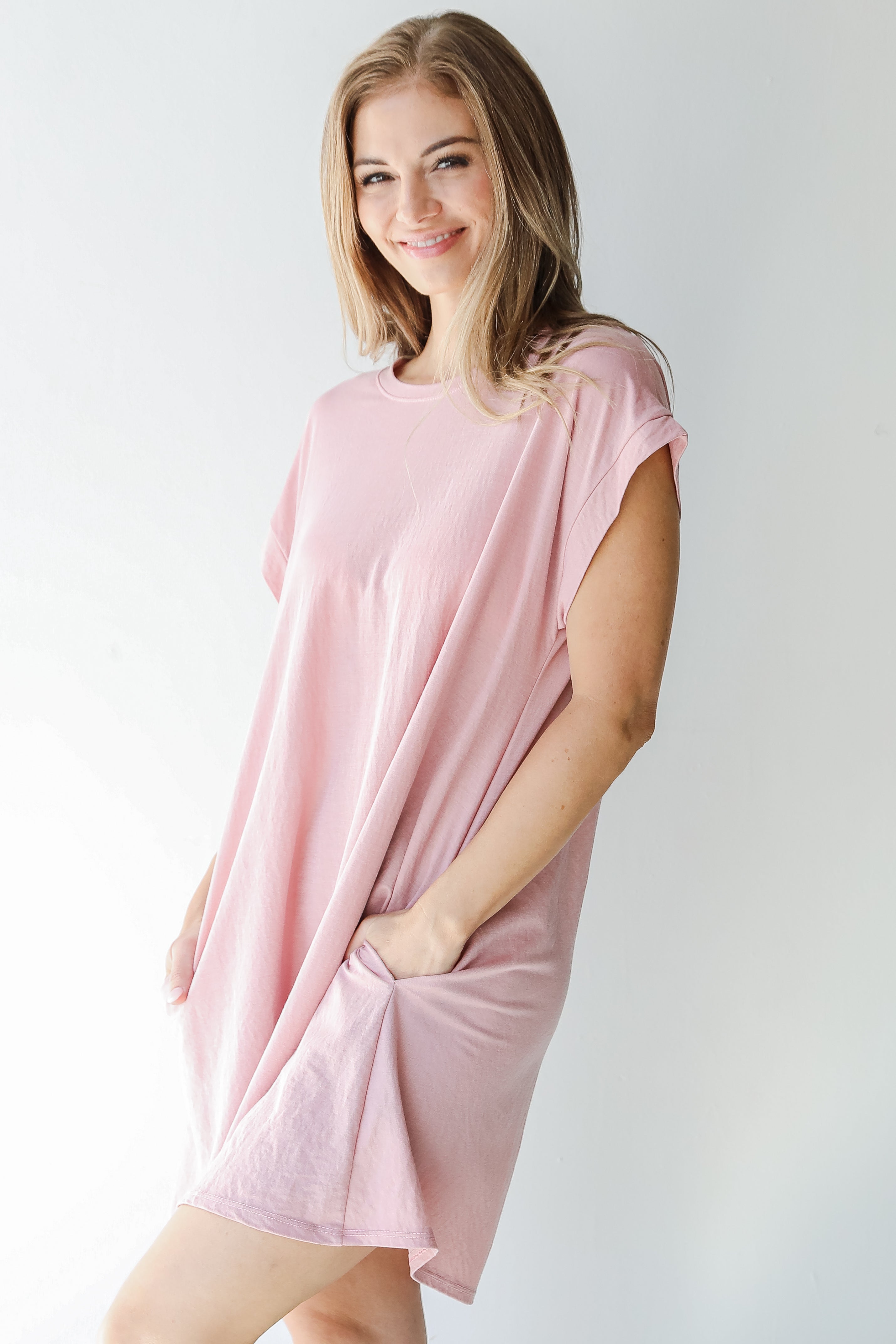 T-Shirt Dress in blush side view