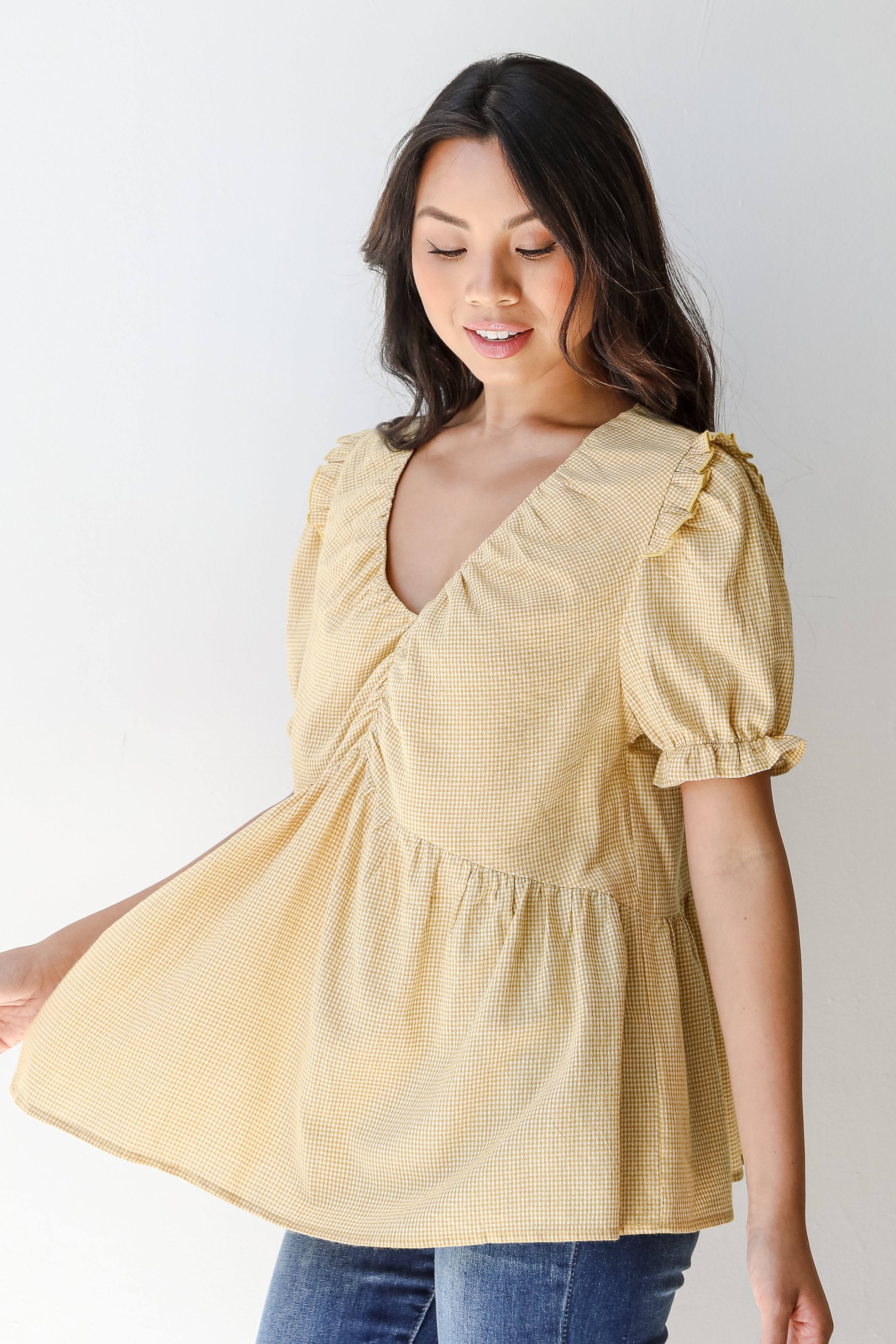 Gingham Babydoll Blouse side view