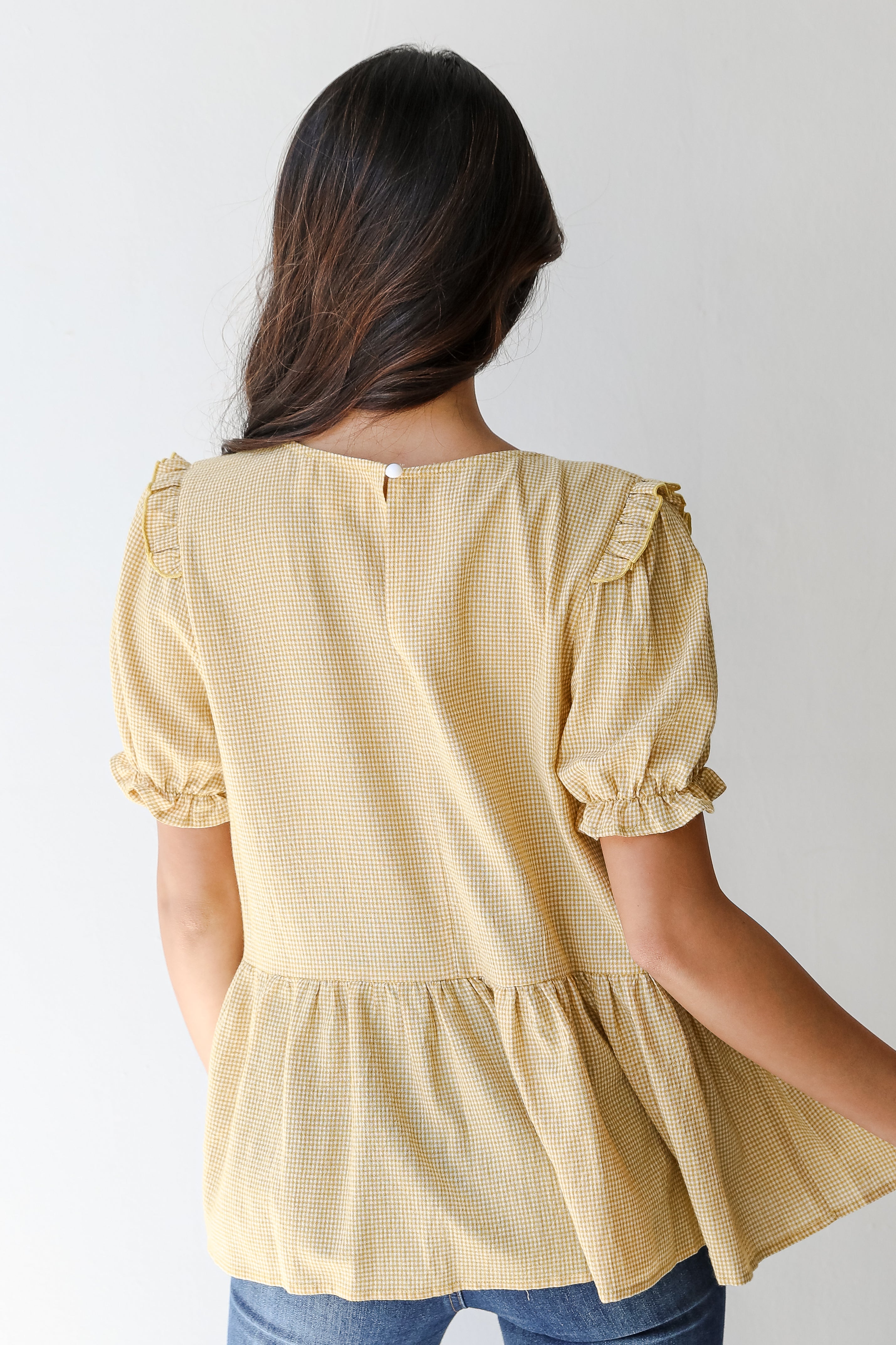 Gingham Babydoll Blouse back view