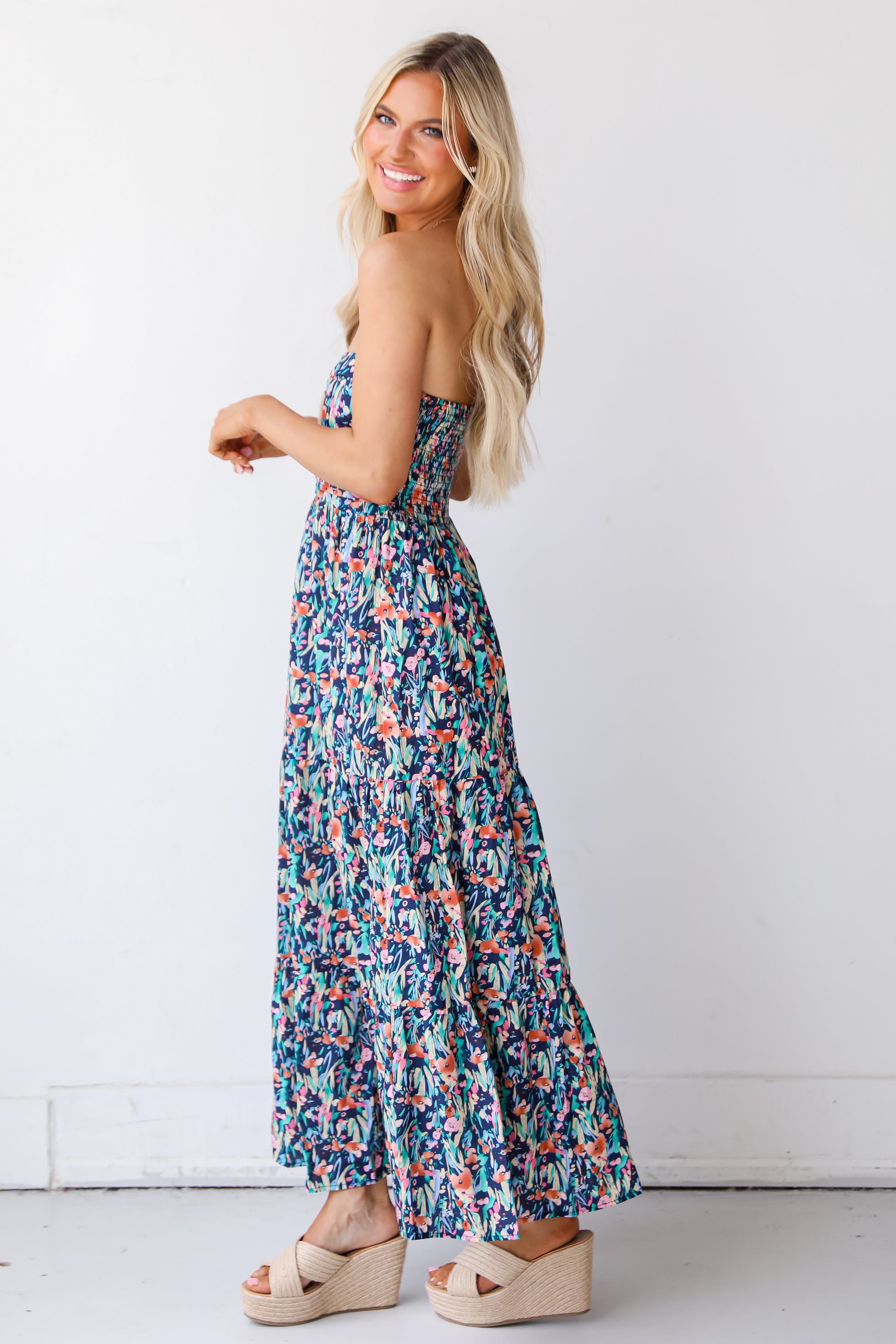 tropical Strapless Maxi Dress side view