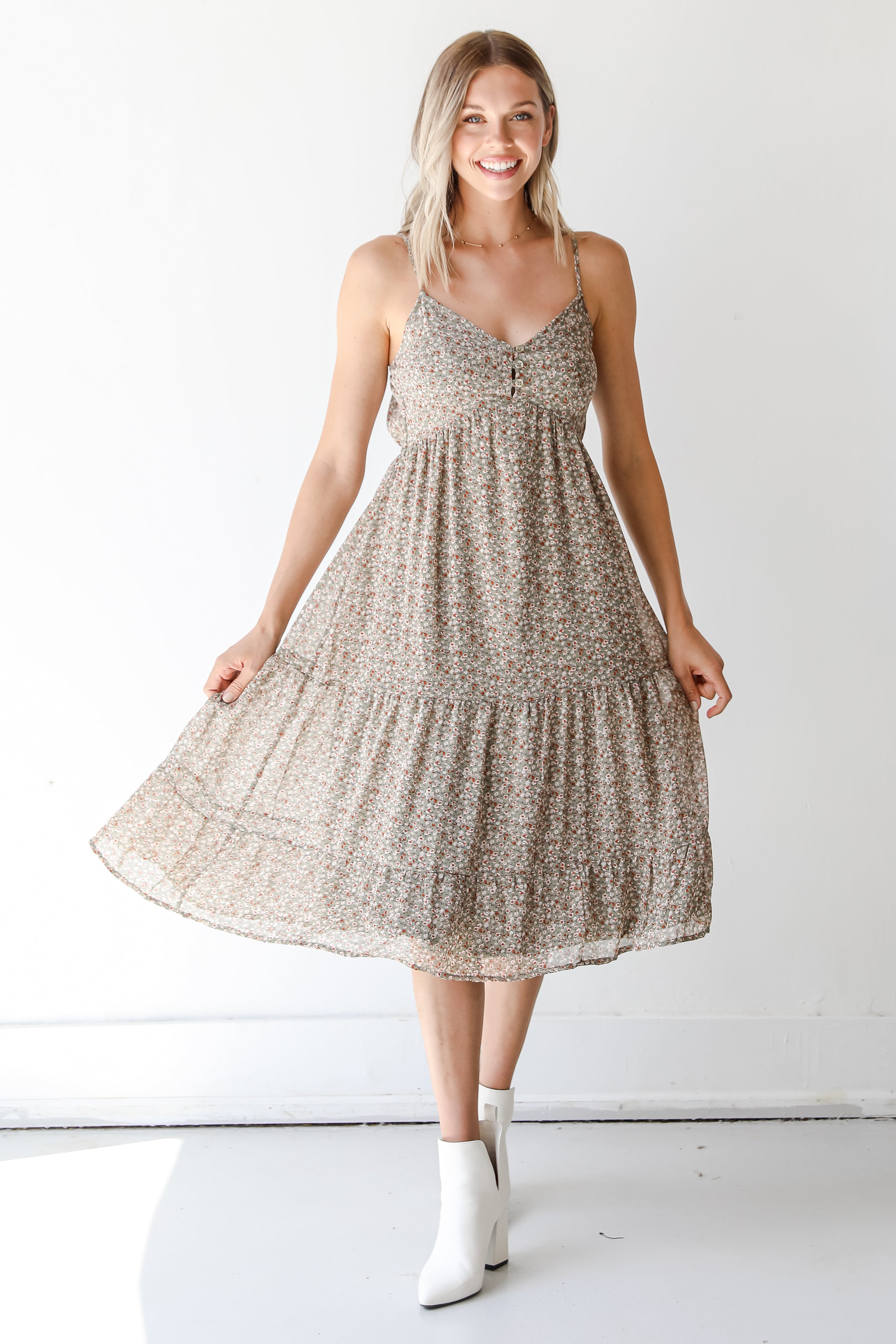 green floral midi dress