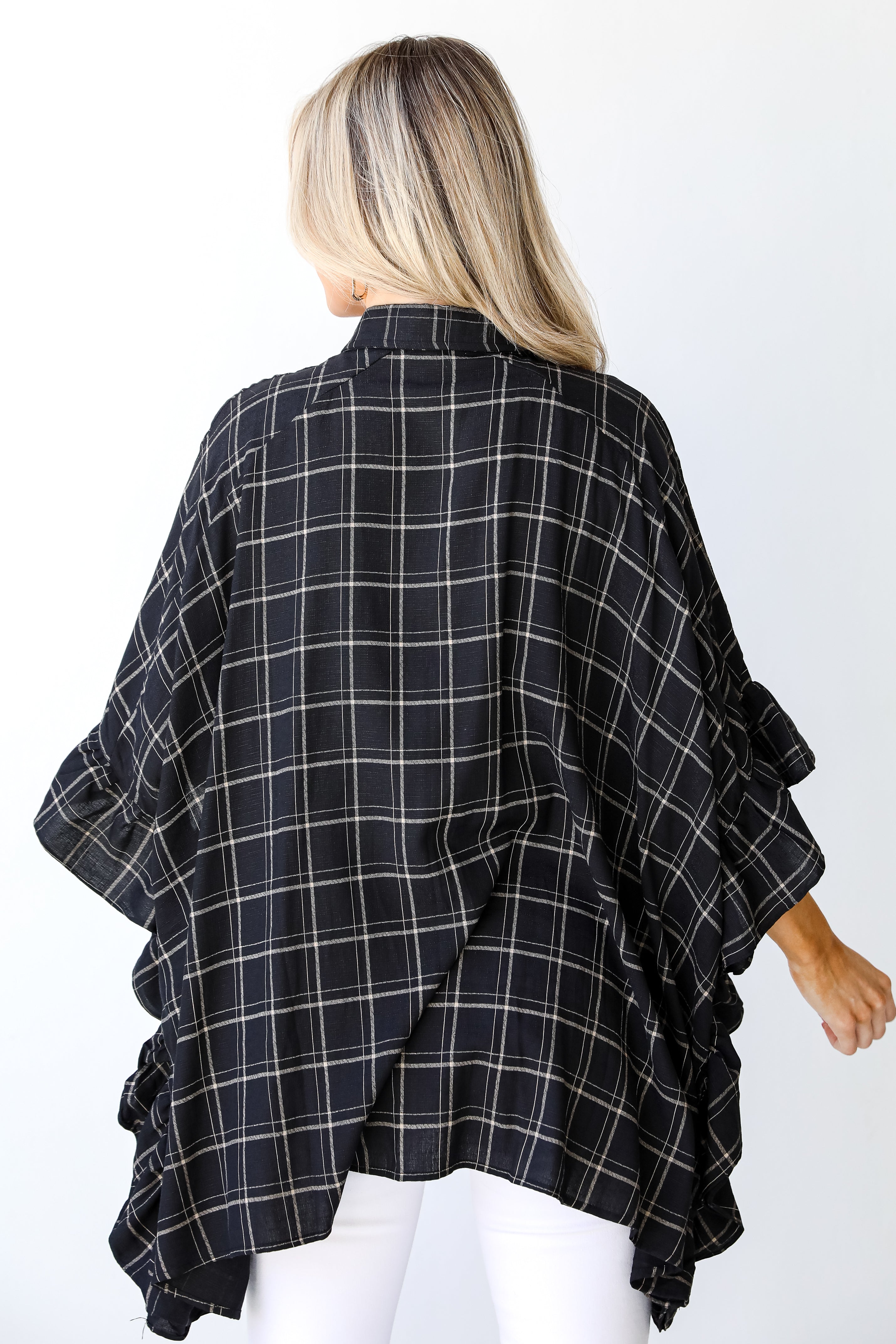 Plaid Oversized Ruffle Blouse back view