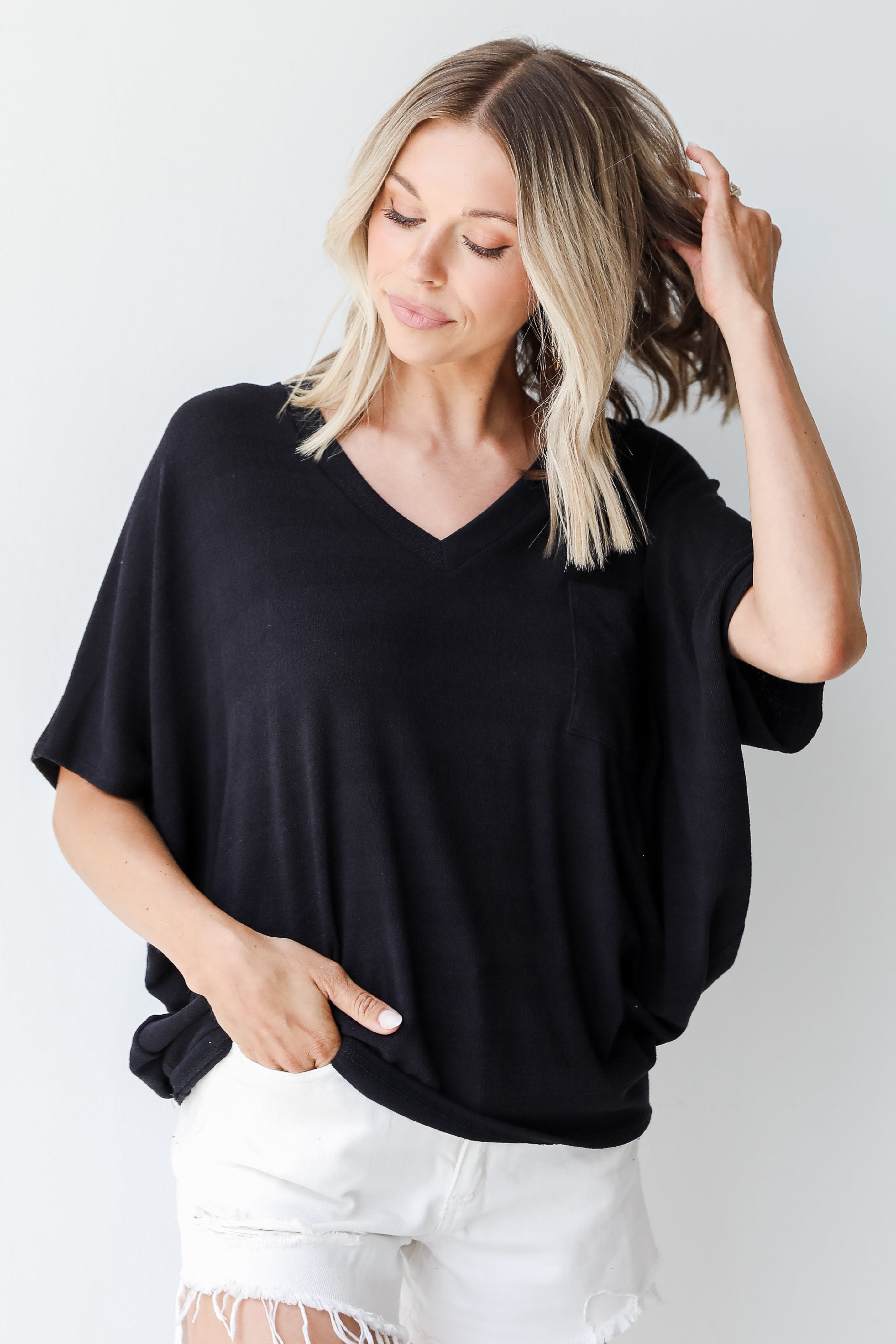 Oversized Knit Top in black on model