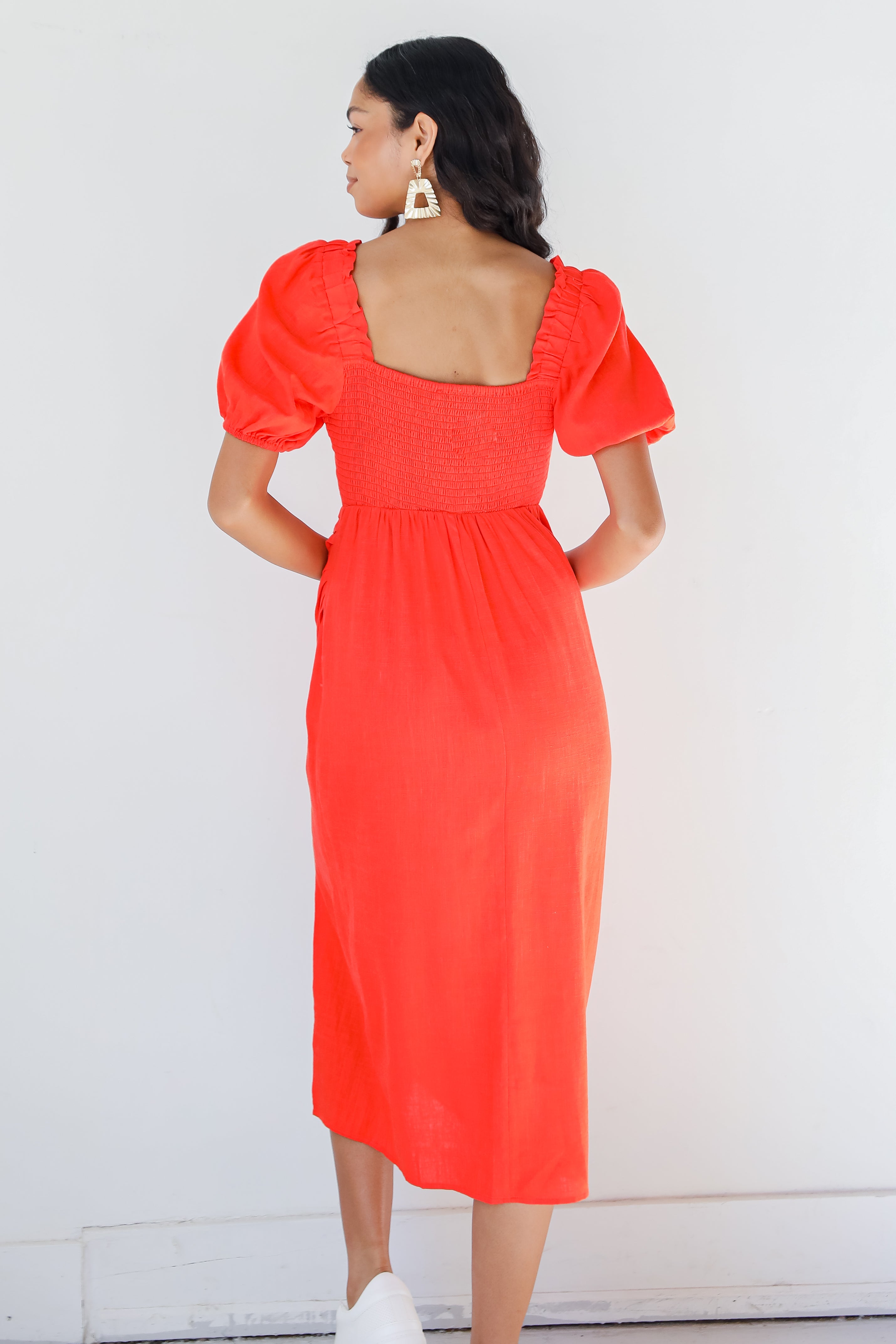 red Midi Dress back view