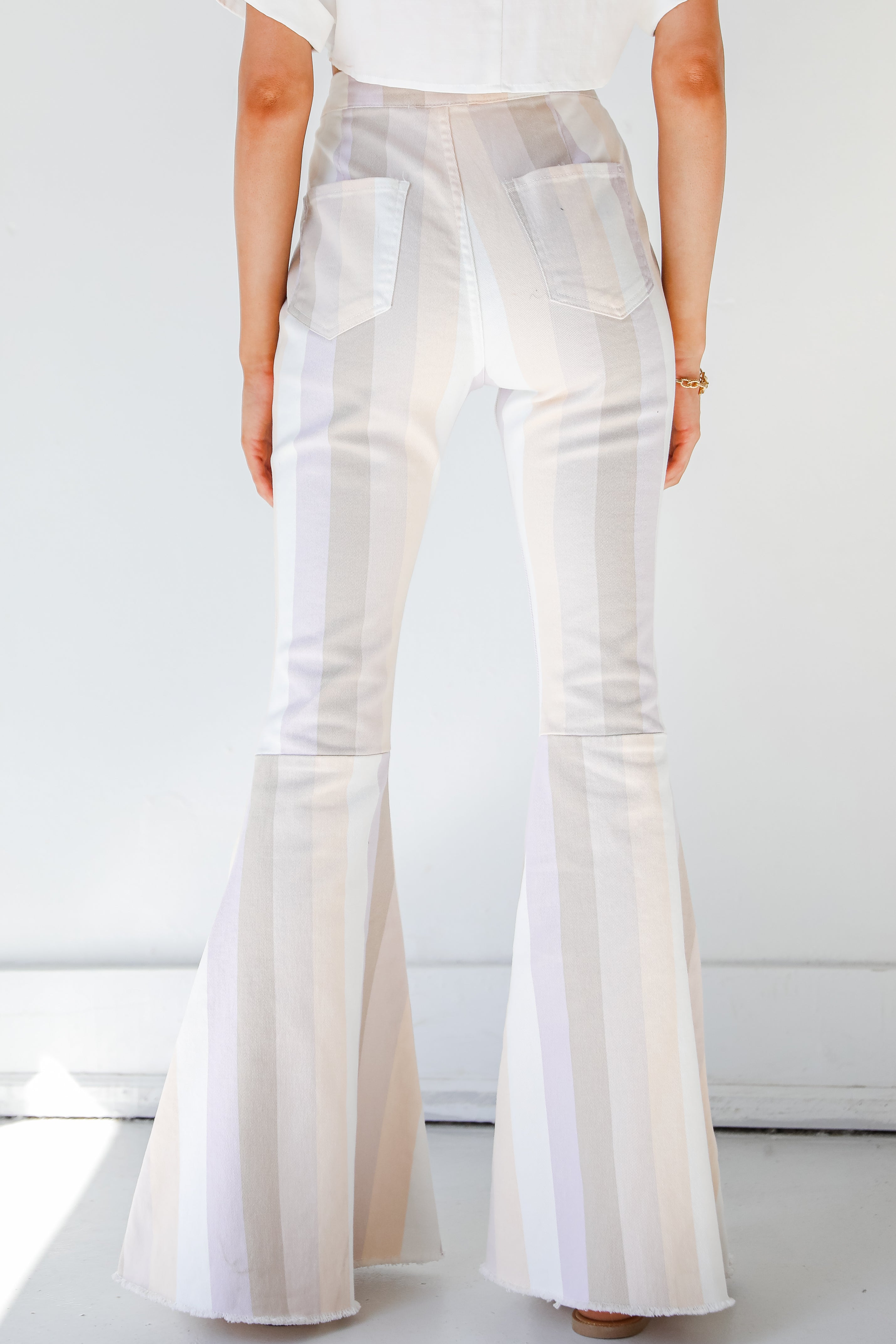 Striped Flare Jeans in lavender back view