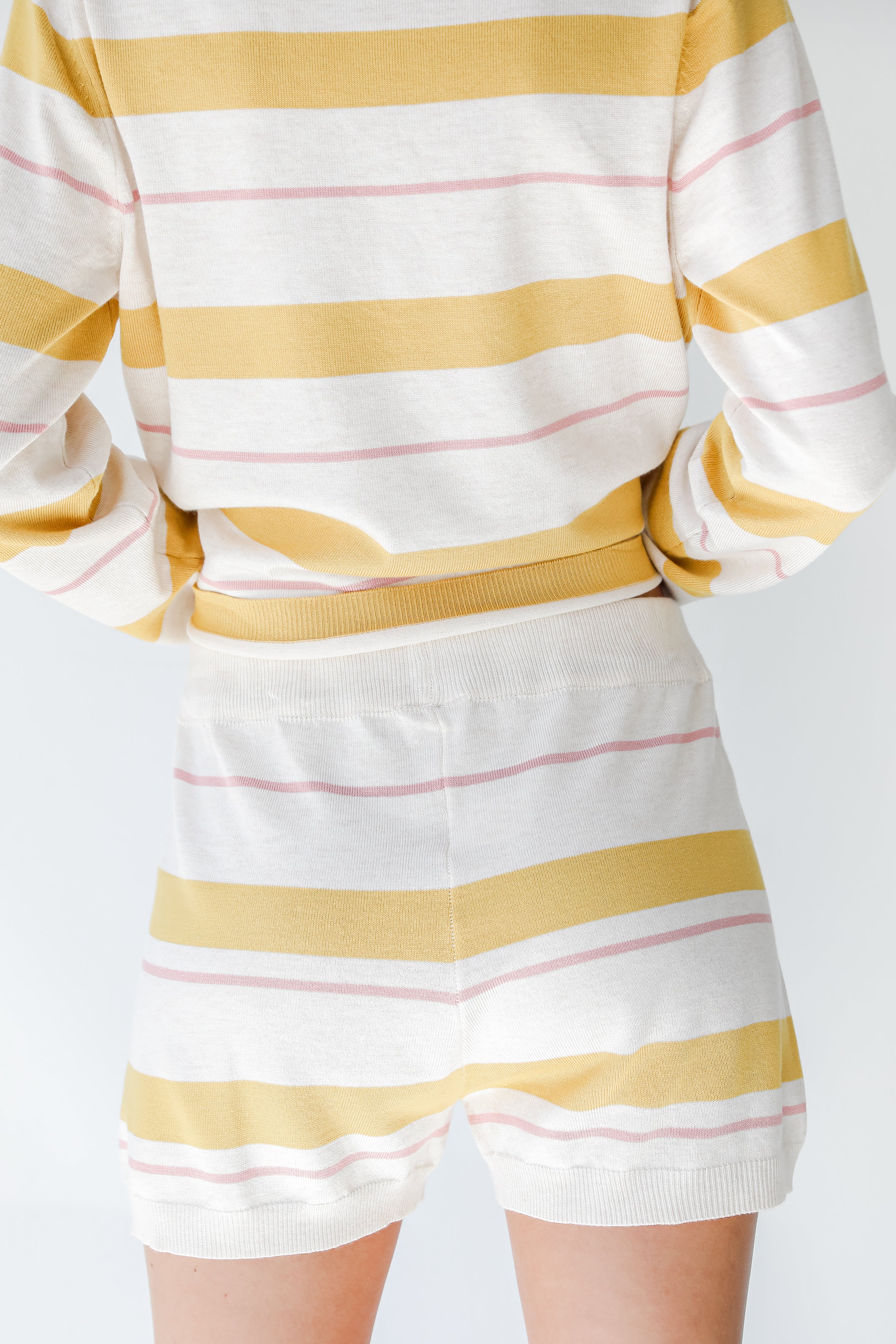 Striped Knit Lounge Shorts in mustard back view