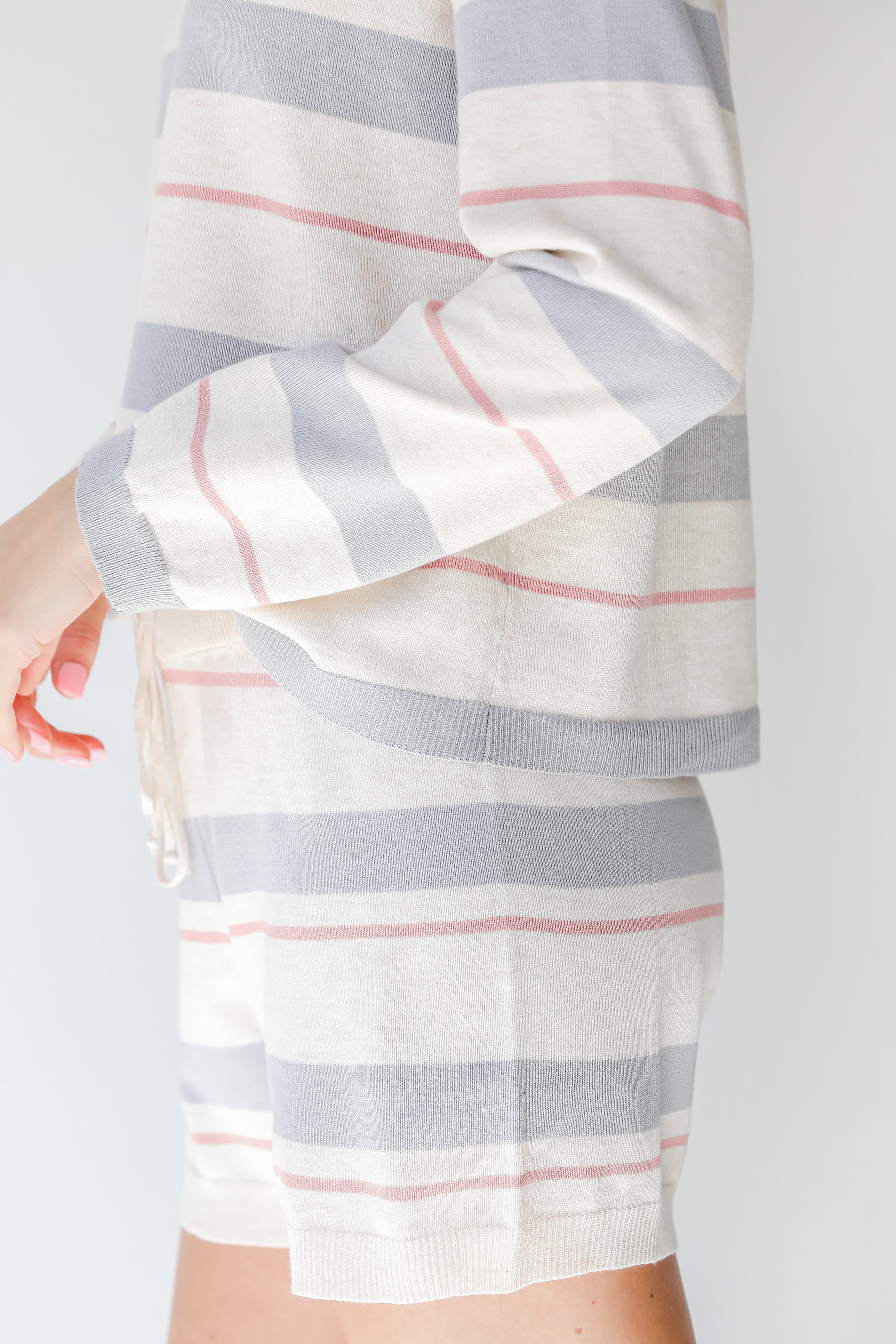 Striped Knit Lounge Shorts in grey side view