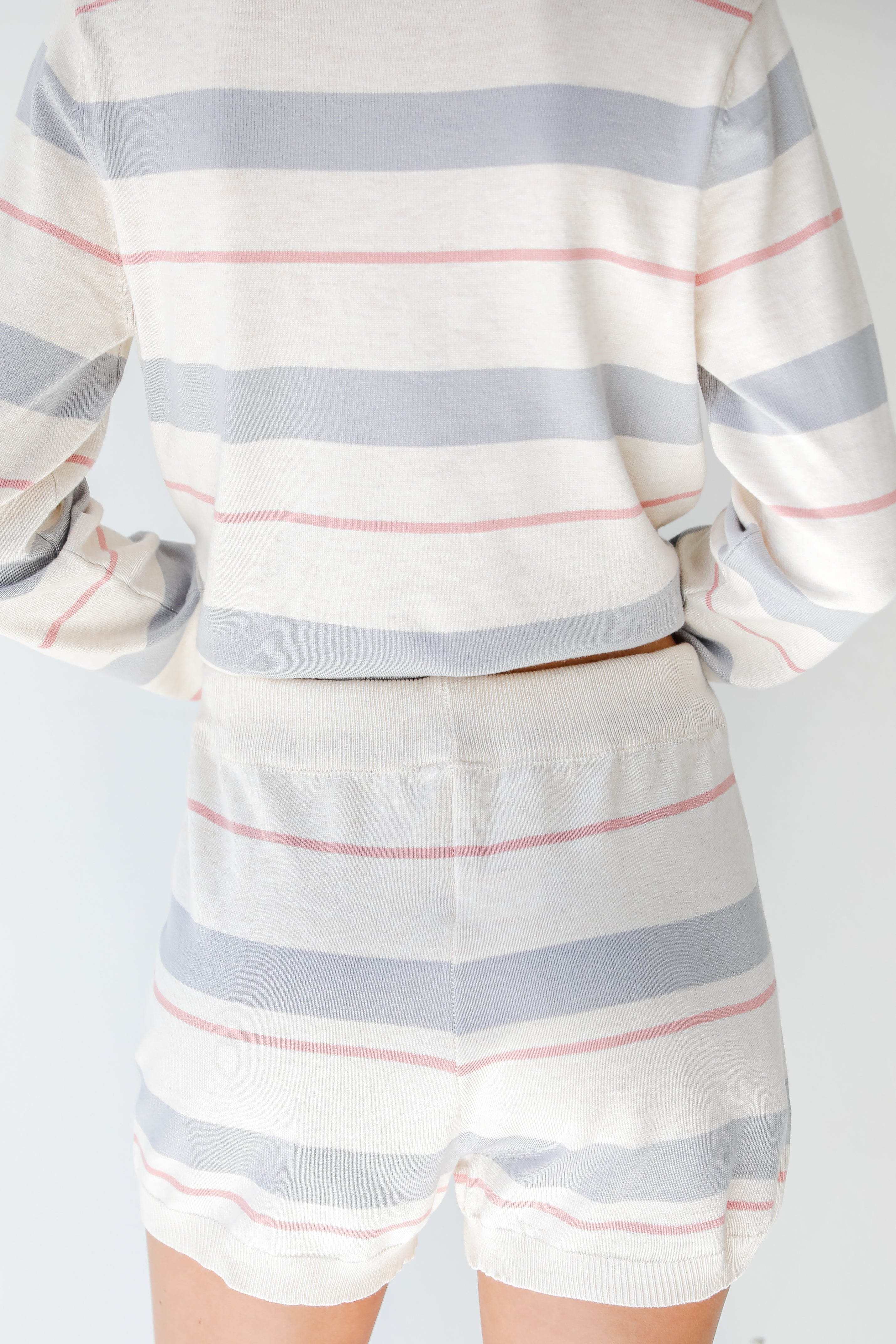 Striped Knit Lounge Shorts in grey back view