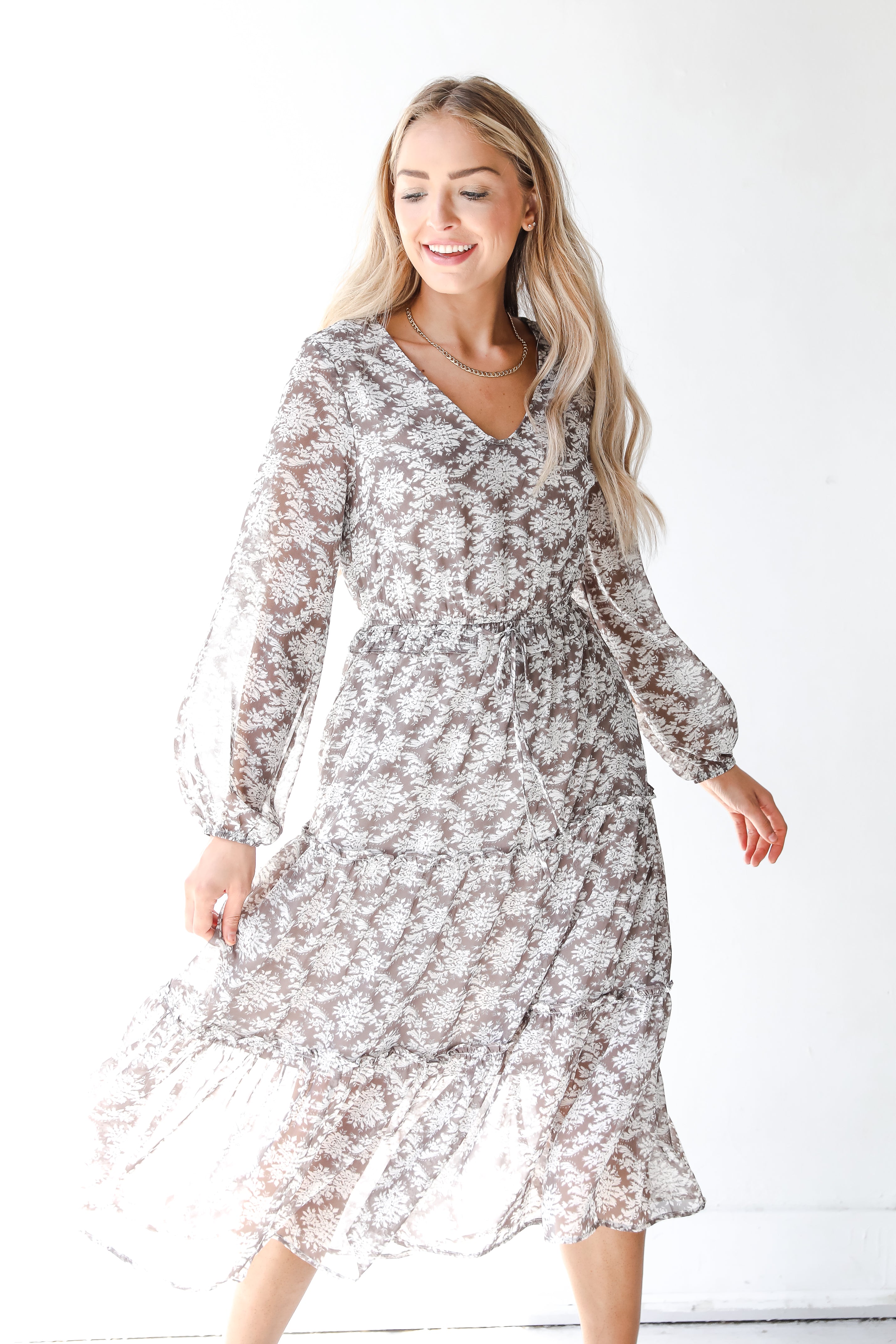 brown midi dress front view