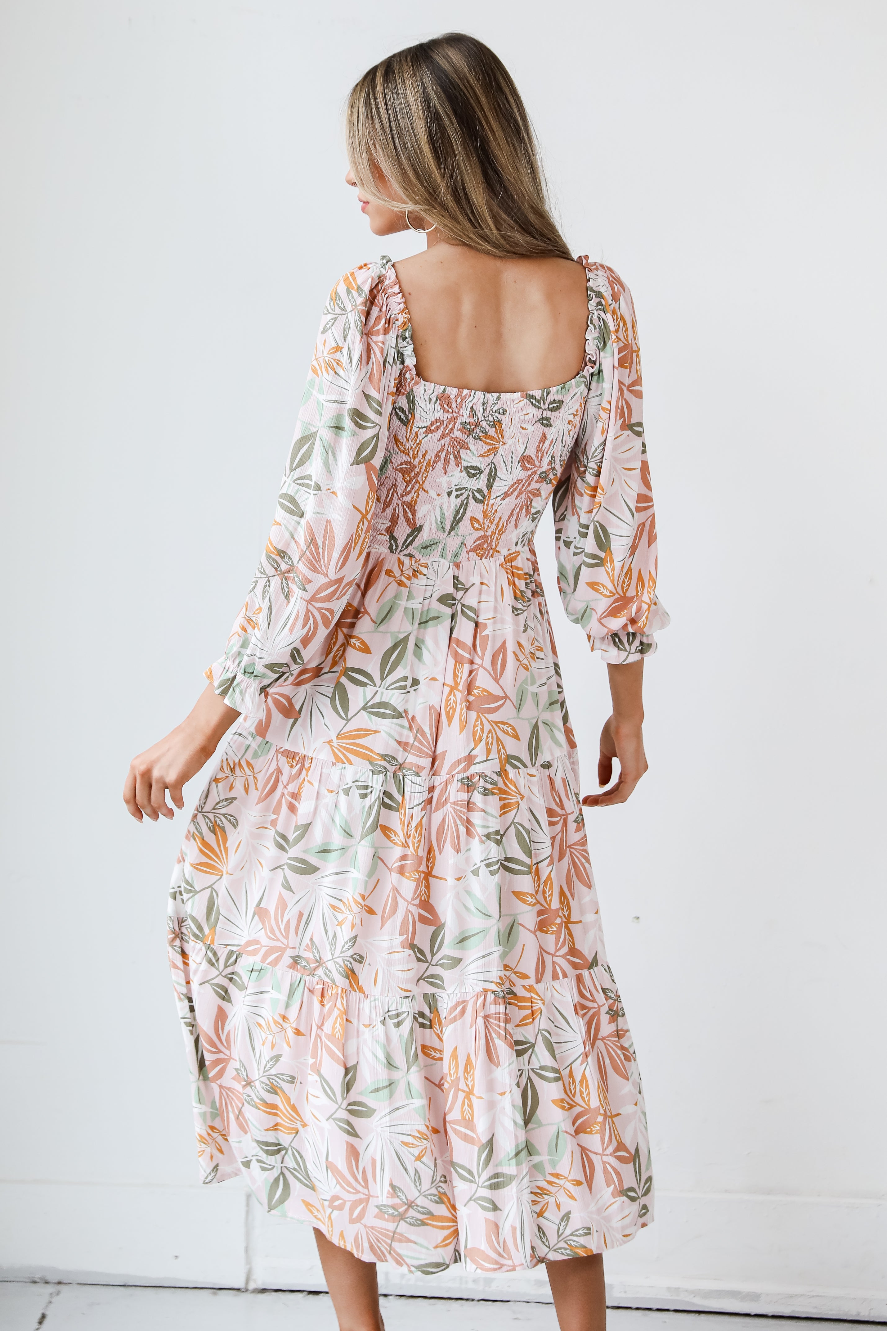 Tropical Print Midi Dress back view