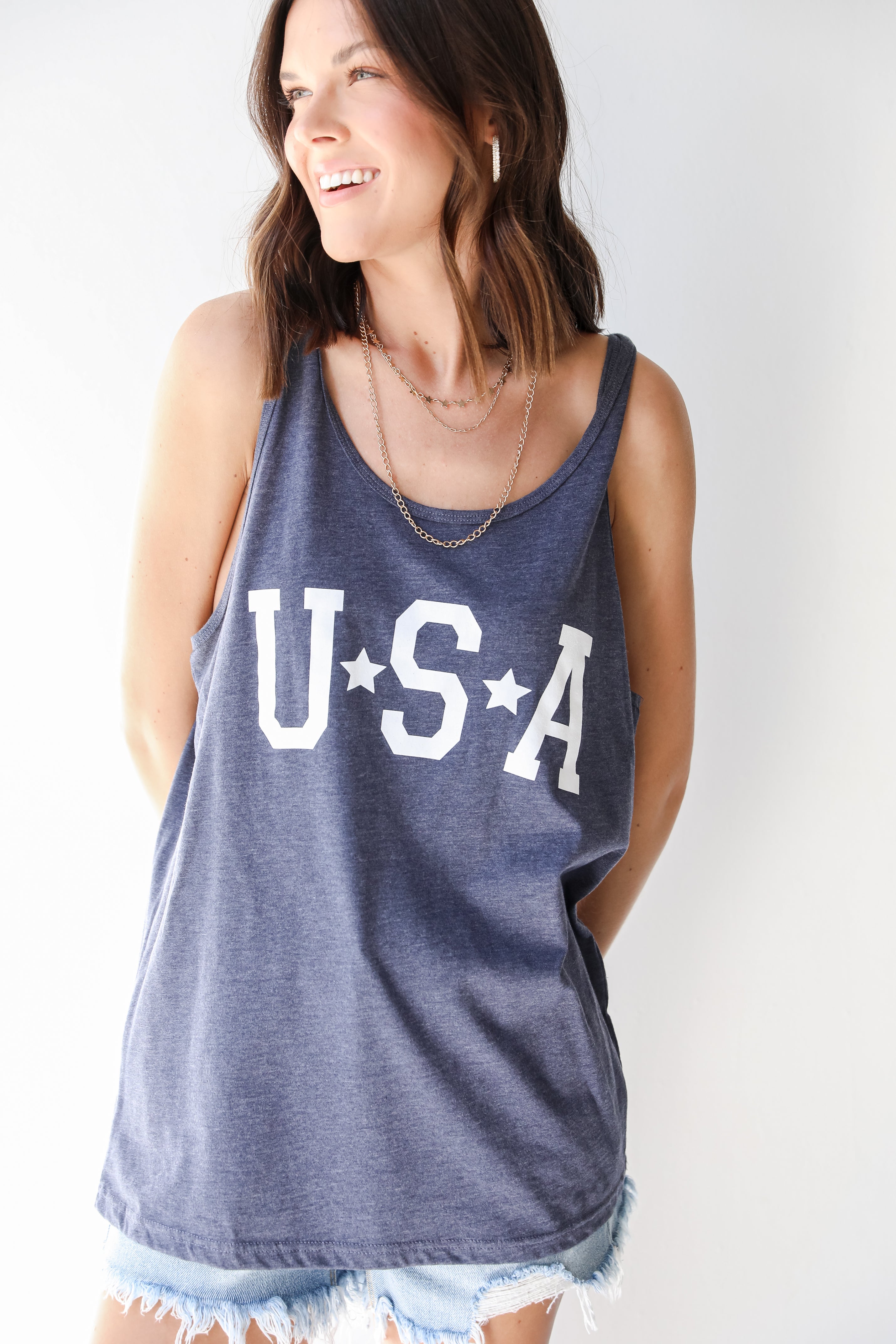 USA Star Graphic Tank in navy