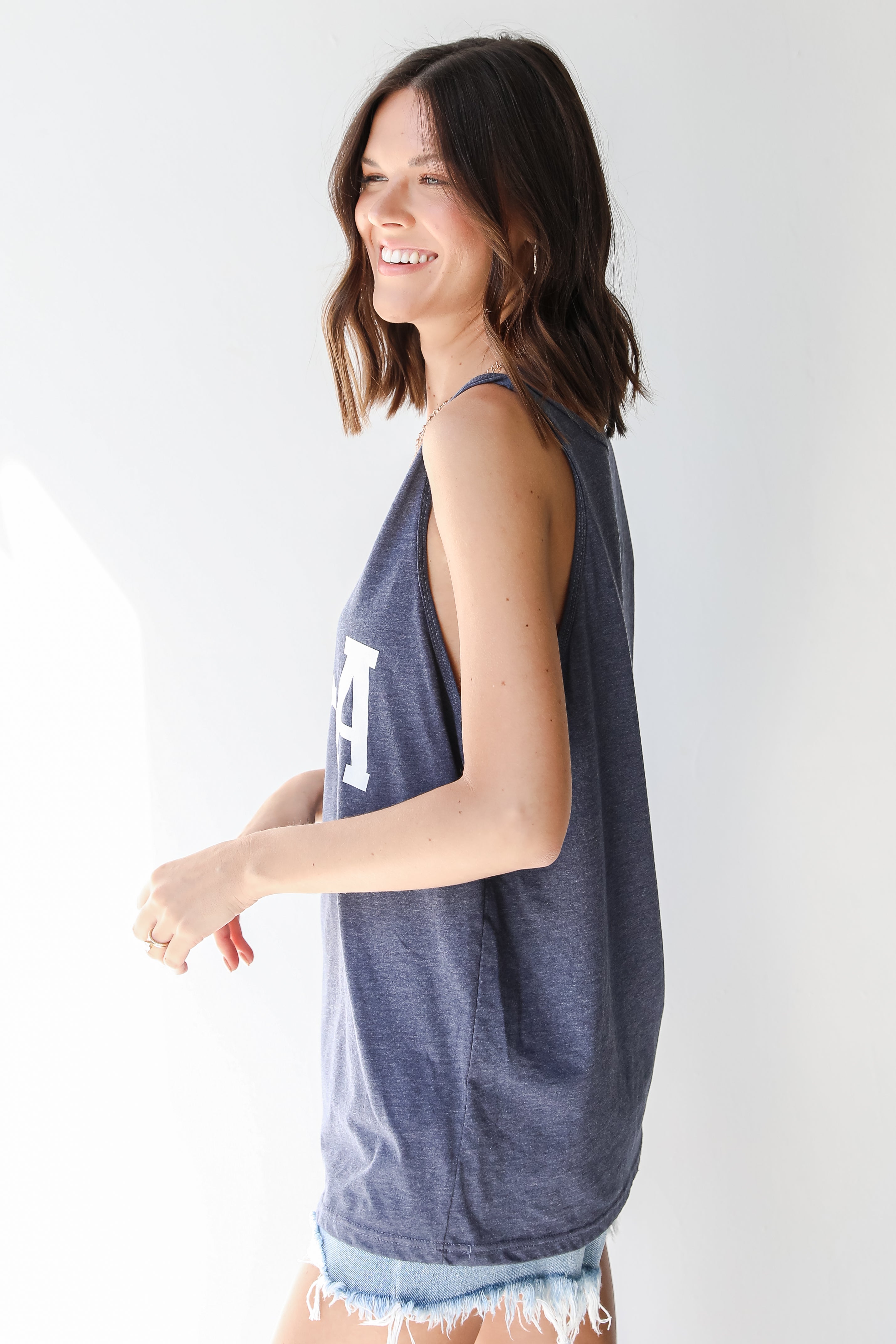 USA Star Graphic Tank in navy side view