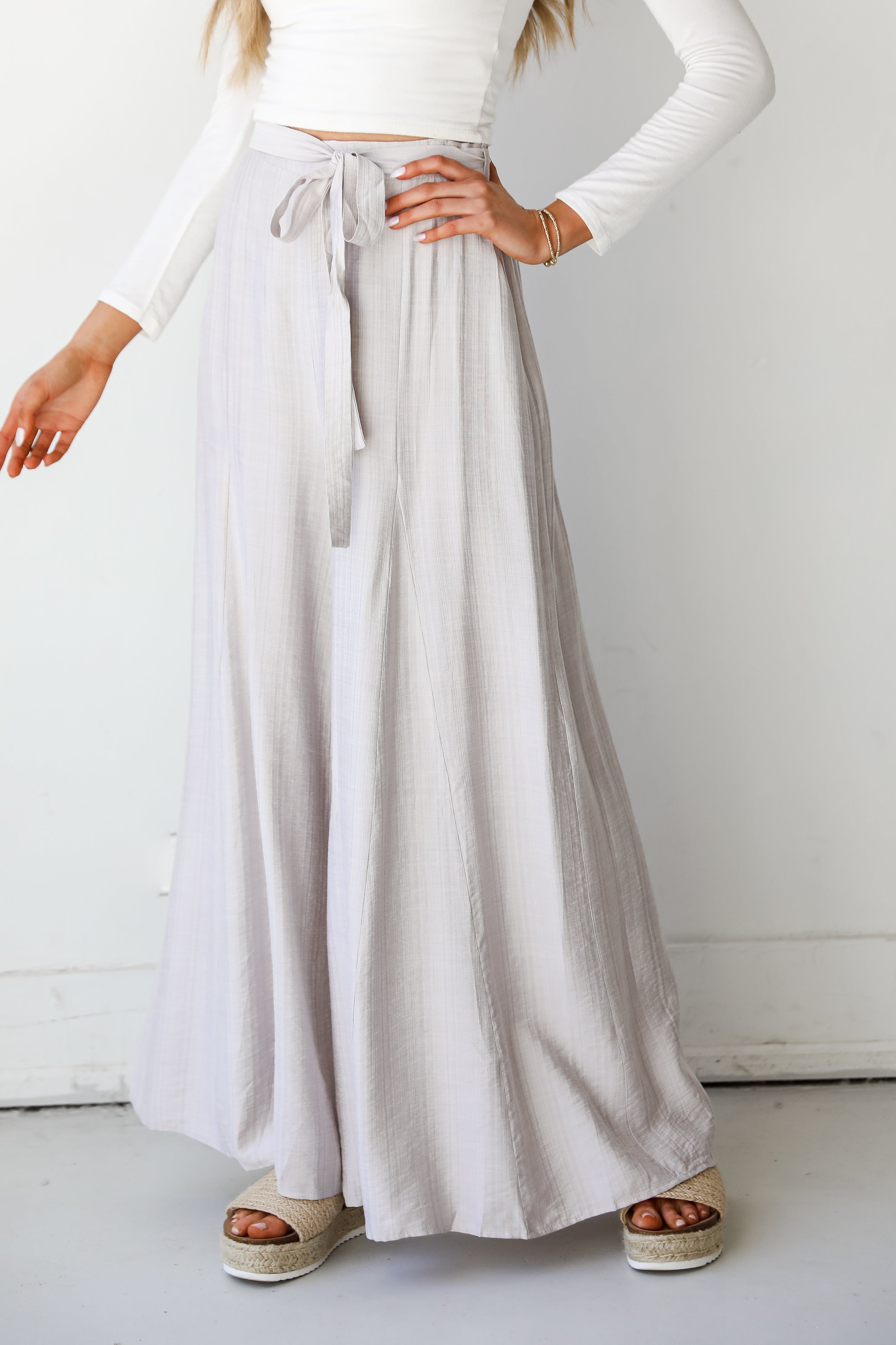 grey Wide Leg Pants on model